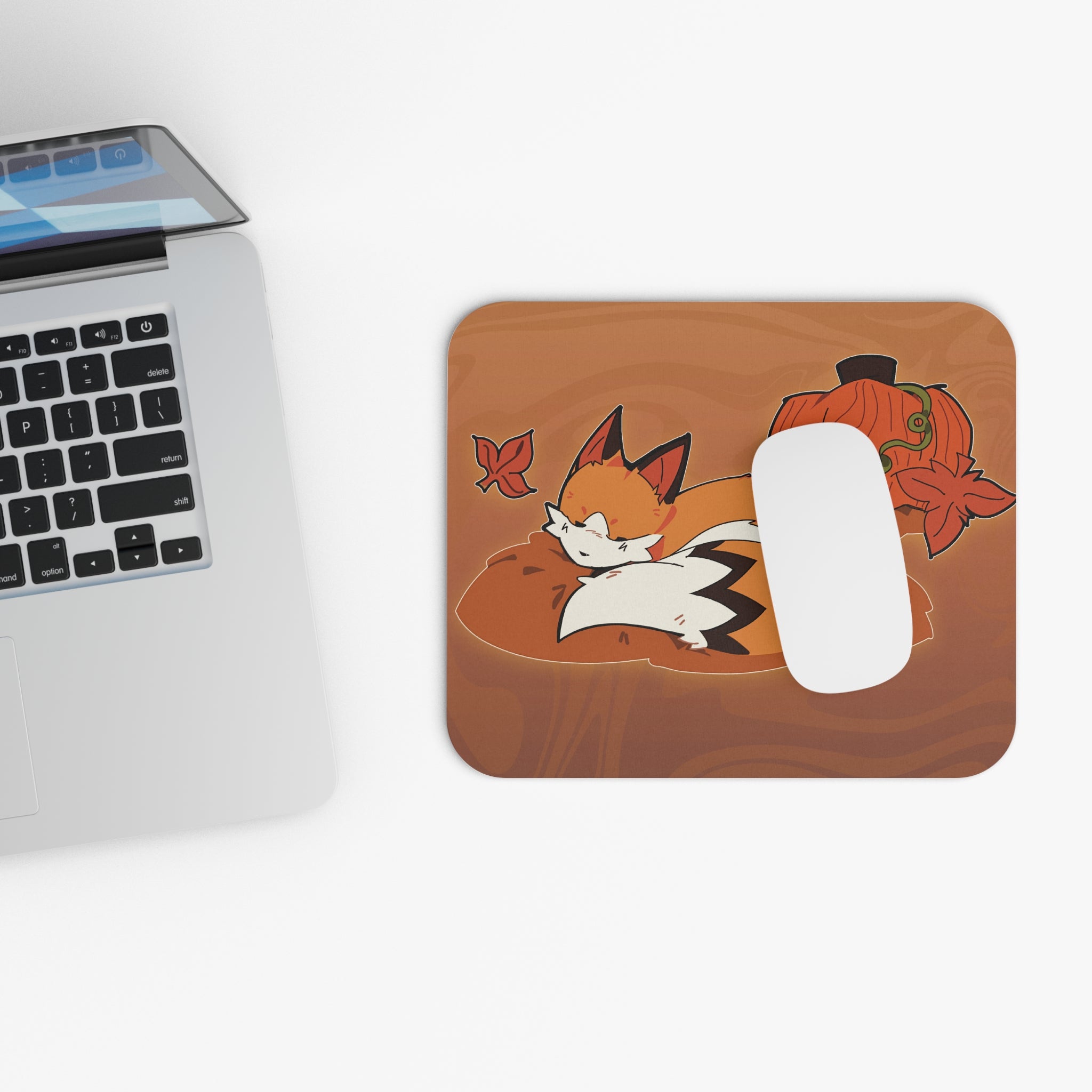 Rectangle Mouse Pad - Autumn Cozy Fox, Fall Desk Accessories