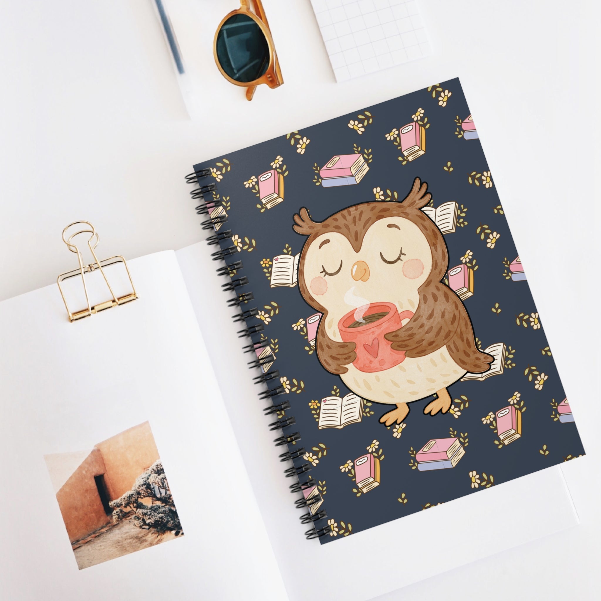 Spiral Notebook - Cute Cozy Owl Reading