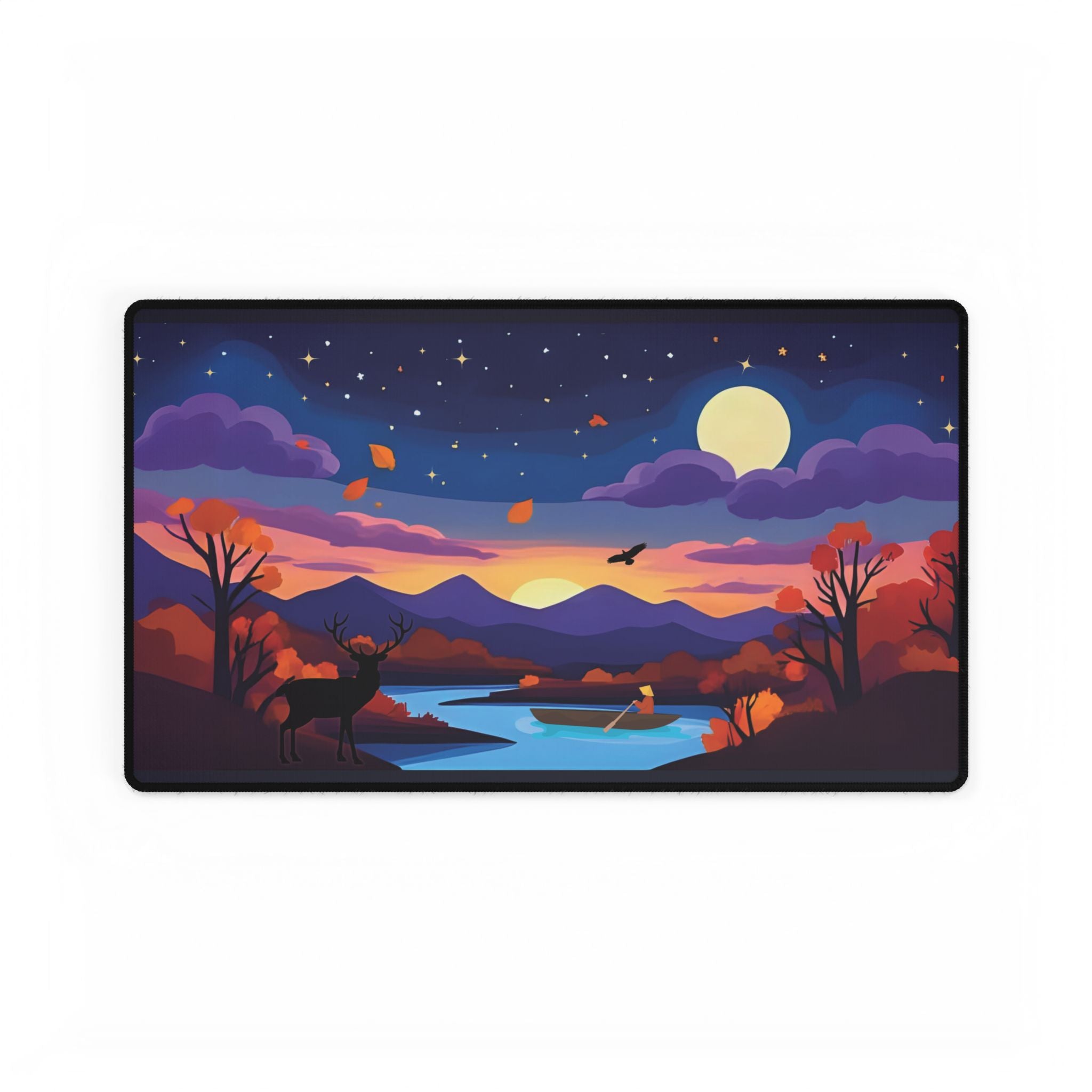 Desk Mat - Autumn Night Cozy Fall Deer & Moon Scene