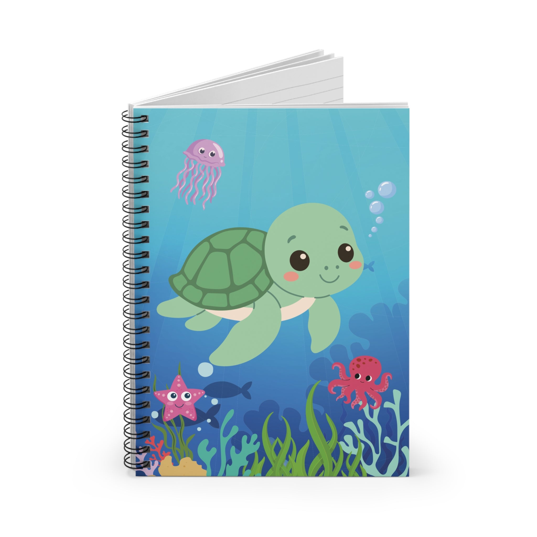 Spiral Notebook - Cute Sea Turtle & Ocean Friends