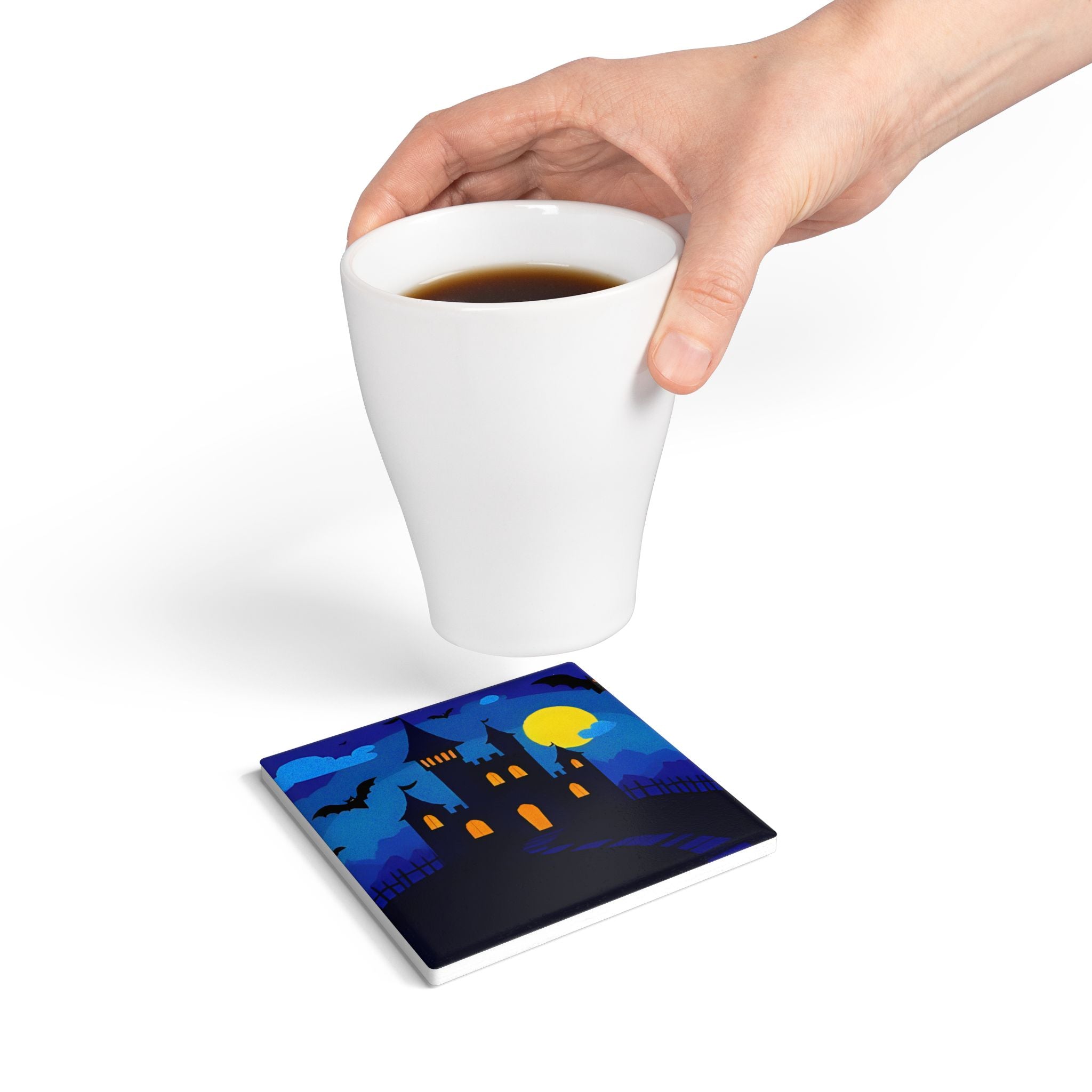 Ceramic Coaster - Spooky Haunted Castle Halloween Night