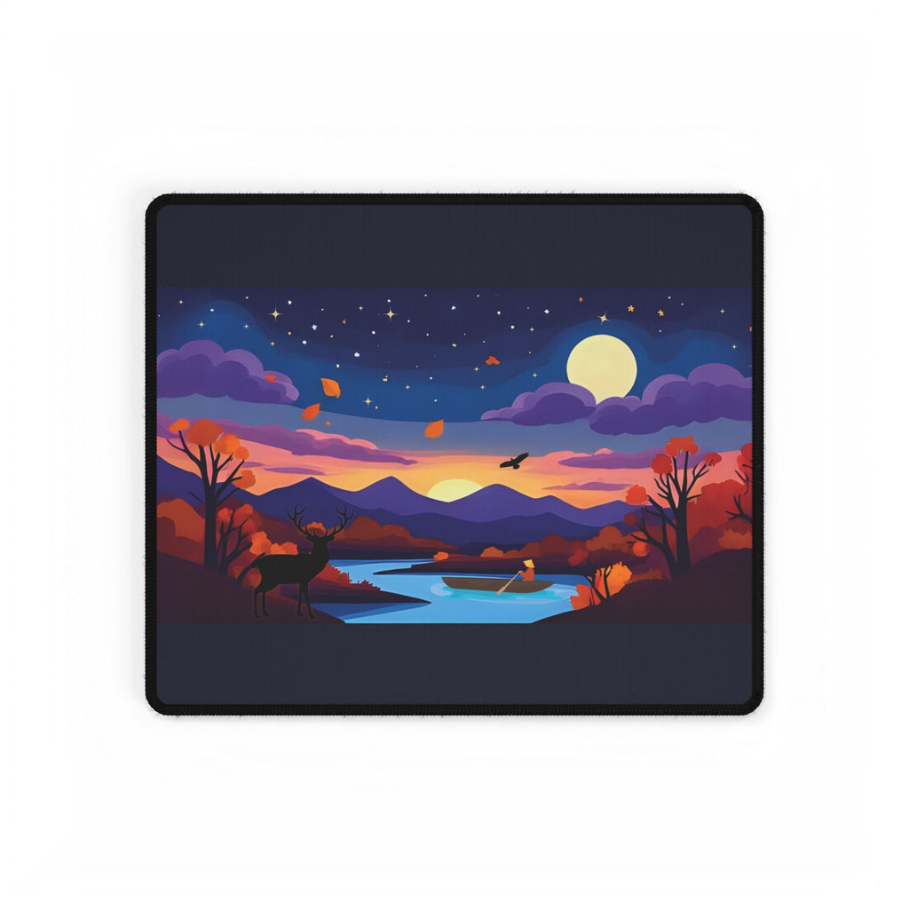 Desk Mat - Autumn Night Cozy Fall Deer & Moon Scene