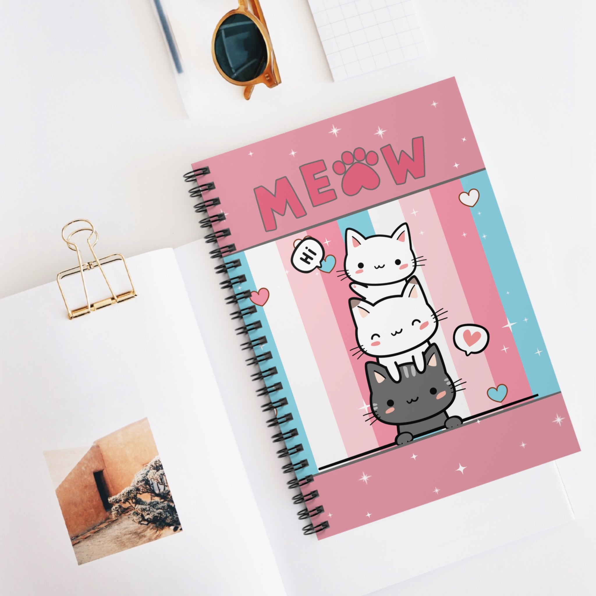 Stacked Kitties Spiral Notebook - Ruled Line