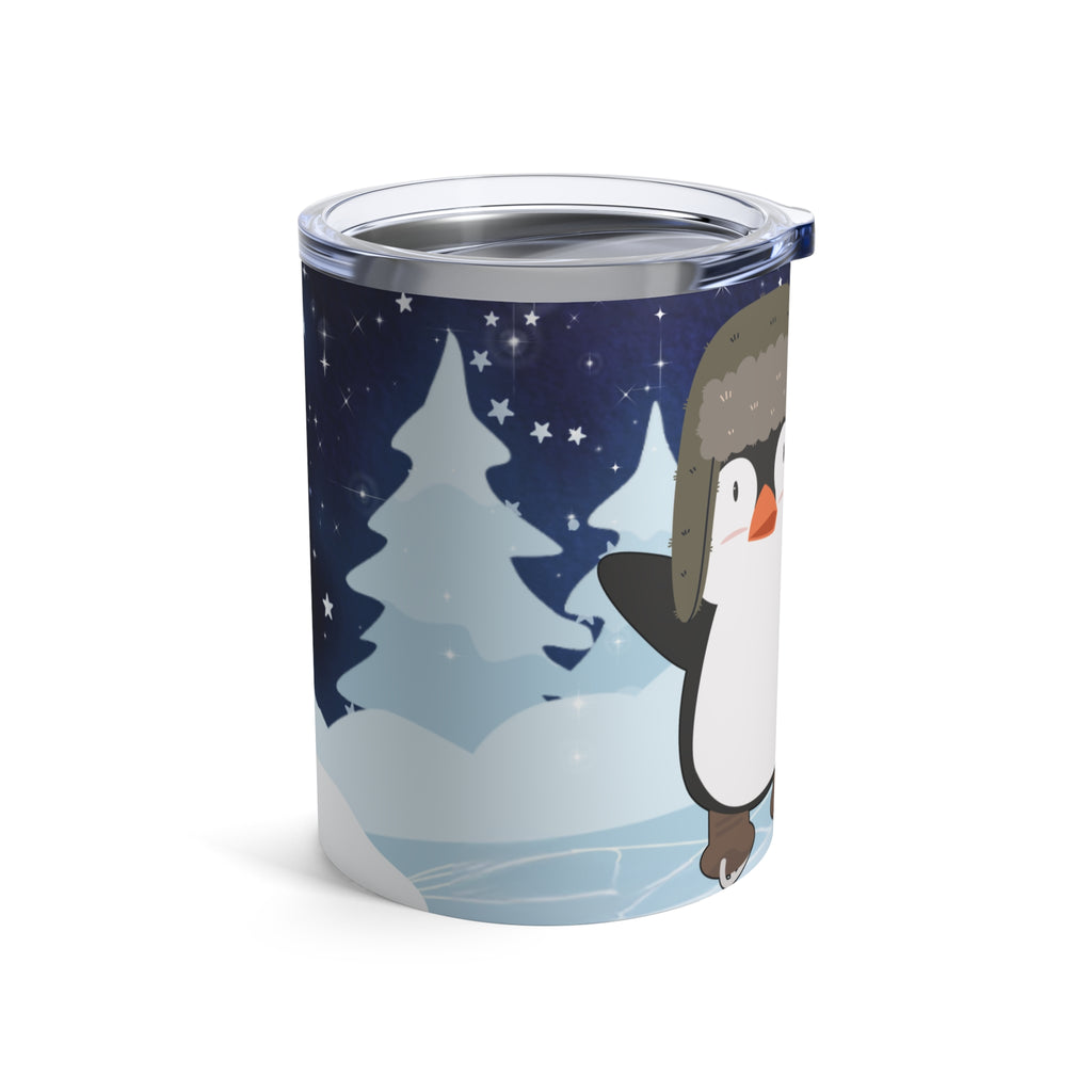 Tumbler Mug Cozy Winter Penguin Skating Under the Stars 10oz
