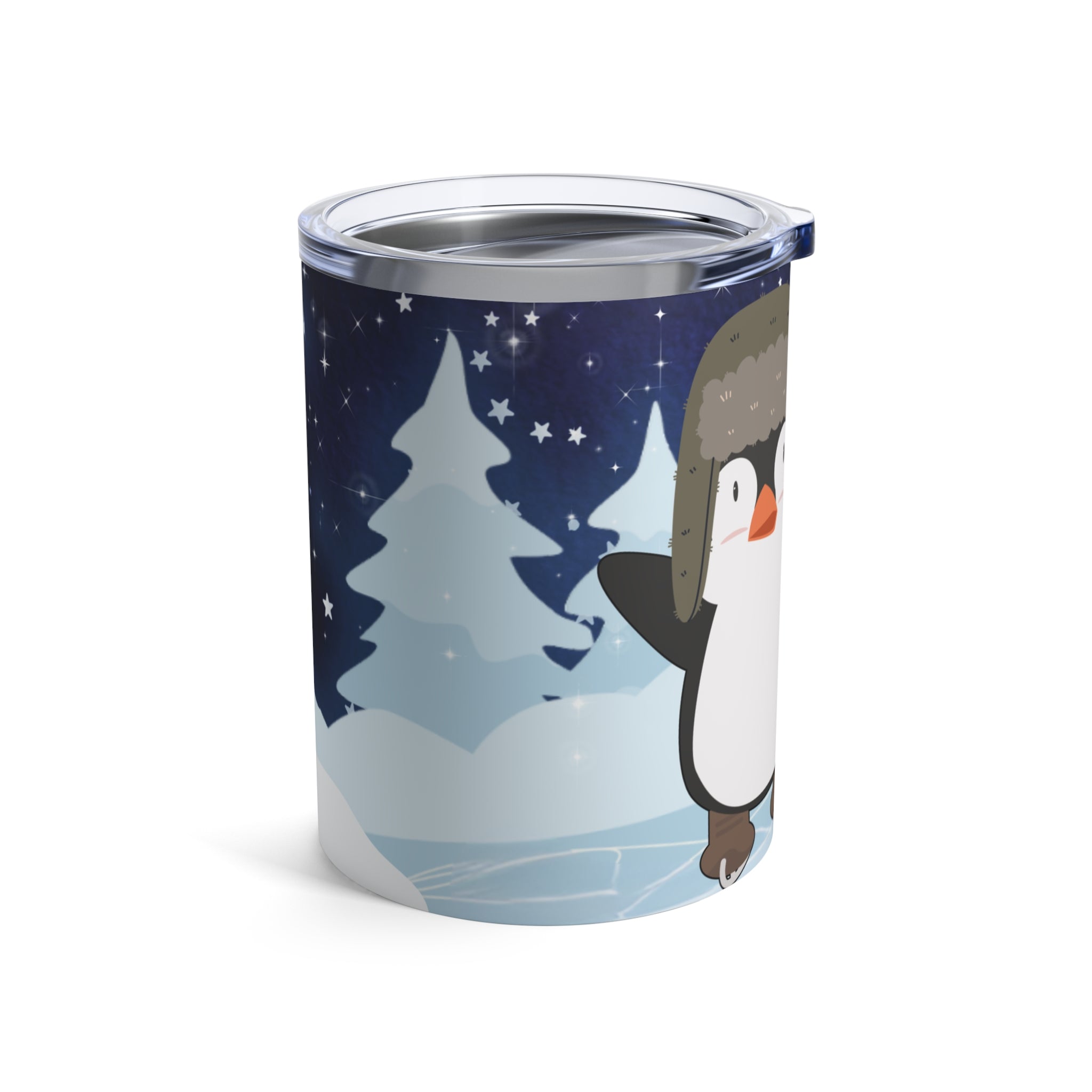 Tumbler Mug Cozy Winter Penguin Skating Under the Stars 10oz