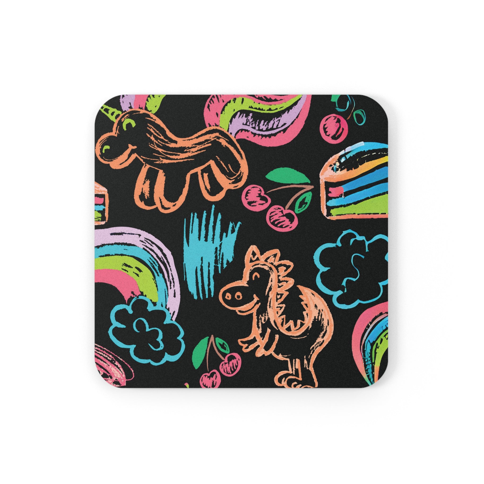 Coaster Set Neon Dreams Rainbow Unicorns Cake Magic Clouds