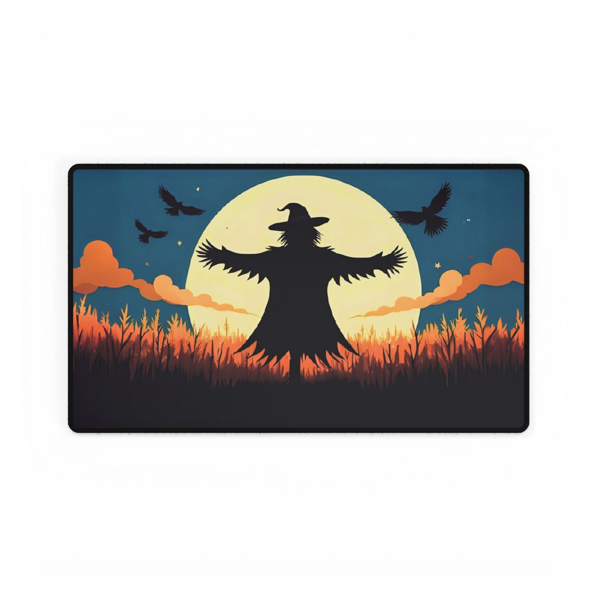 Halloween Scarecrow Nightfall Desk Mat, Spooky Desk Pad, Autumn Mouse Pad, Fall Office Decor, Scarecrow Table Mat