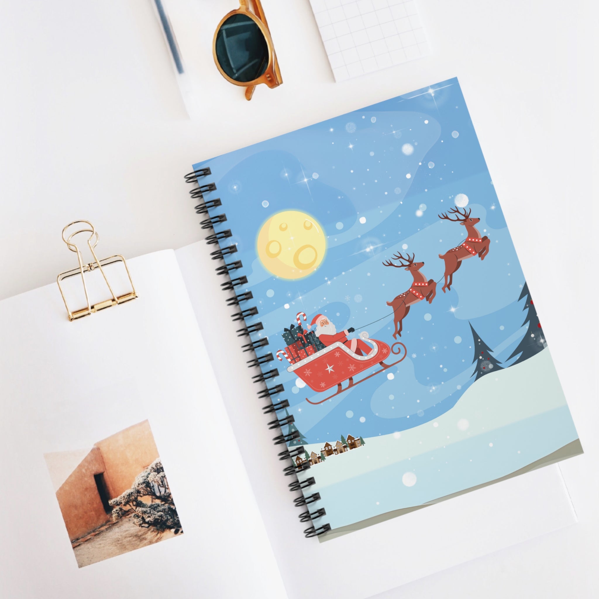 Spiral Notebook Santa Sleigh Ride Christmas - Ruled Line