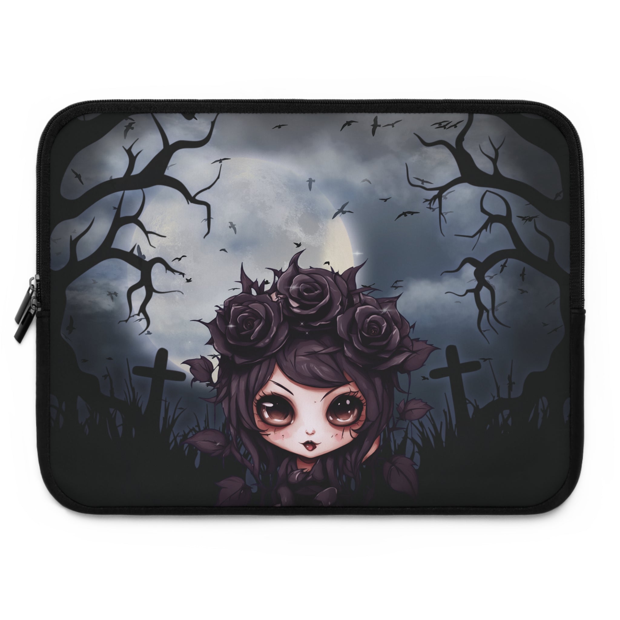 Gothic Laptop Sleeve, Dark Floral Computer Case