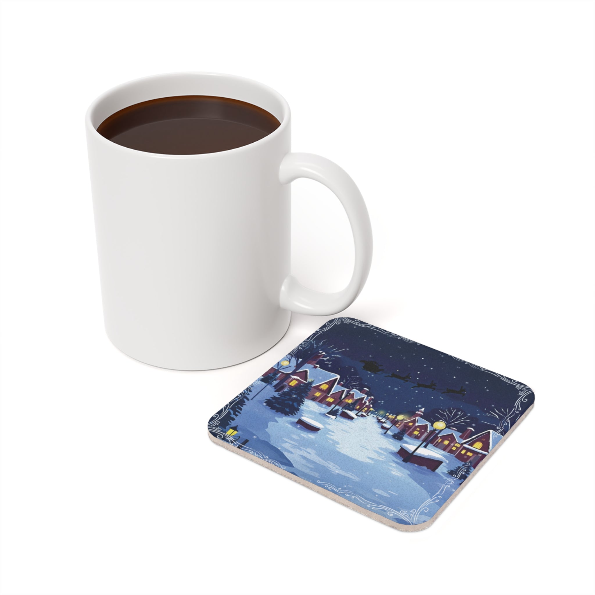 Coaster Set Christmas Village Night - Santa Sleigh Holiday Cover