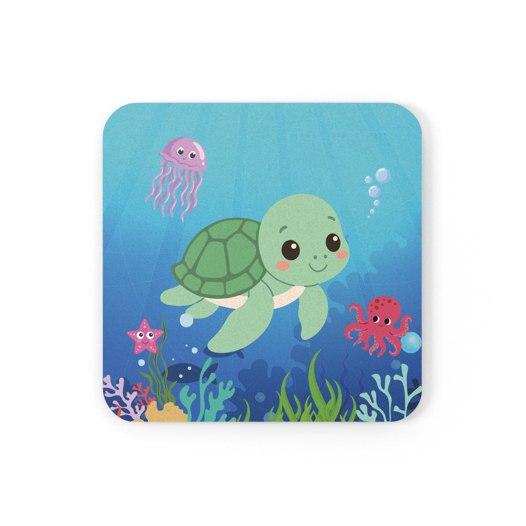 Coaster Set - Cute Sea Turtle & Ocean Friends Design