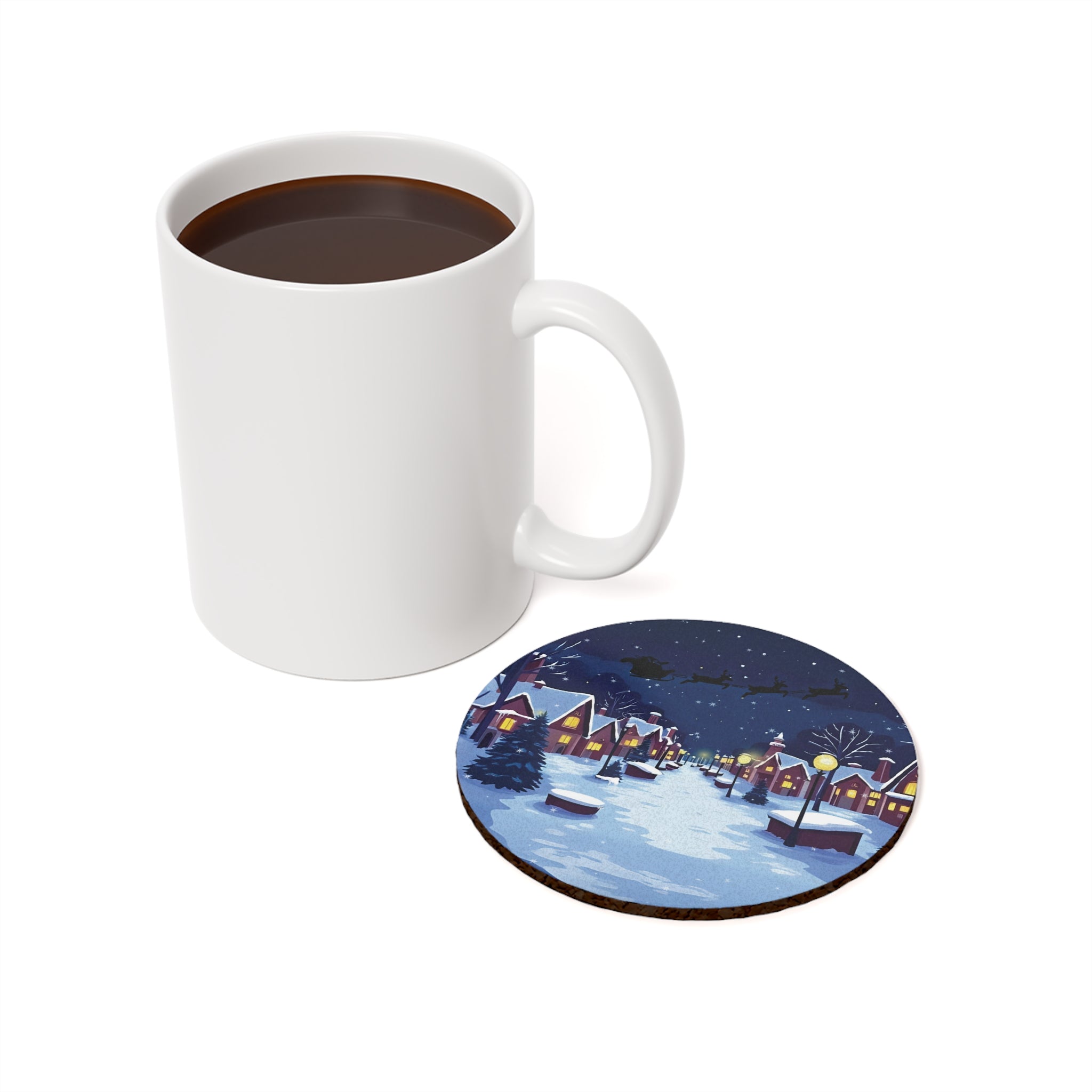 Coaster Set Christmas Village Night - Santa Sleigh Holiday Cover