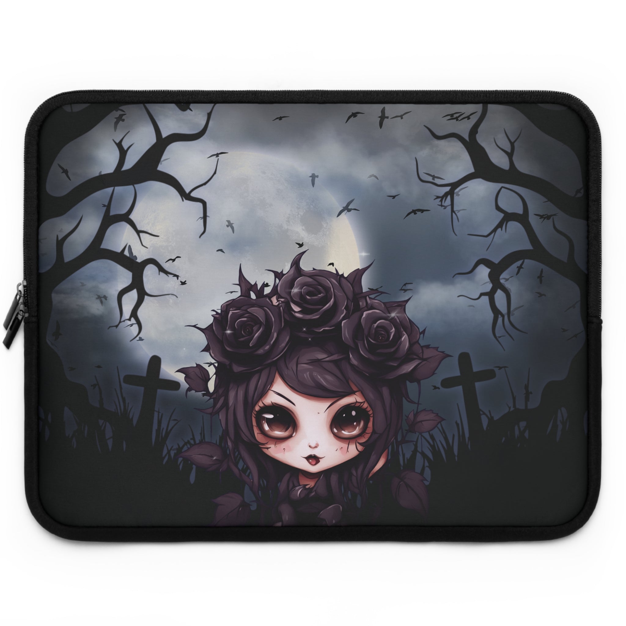 Gothic Laptop Sleeve, Dark Floral Computer Case