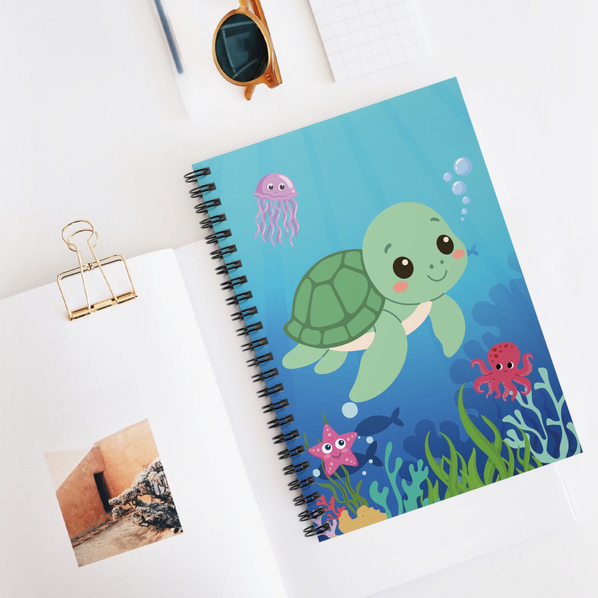 Spiral Notebook - Cute Sea Turtle & Ocean Friends