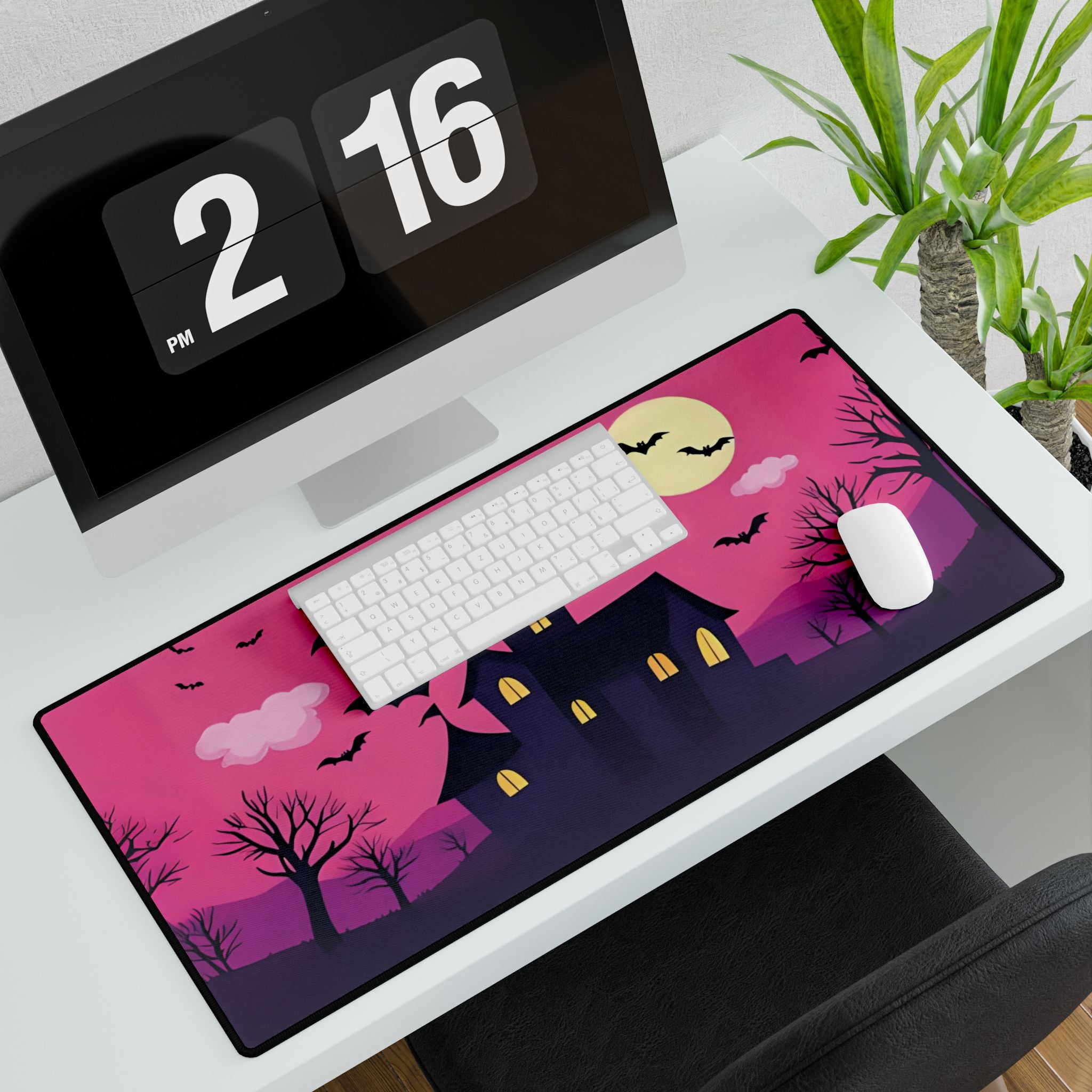 Desk Mat - Pink Haunted House Design