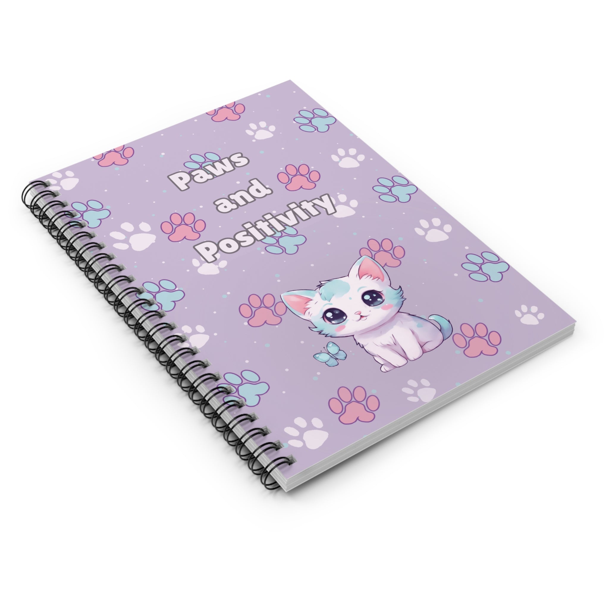 Paws and Positivity Spiral Notebook, Cat Lovers Gift Ideas, Ruled Line Journal, Animal Lover Diary, Cute Kitten Notepad, Meow Stationery Set