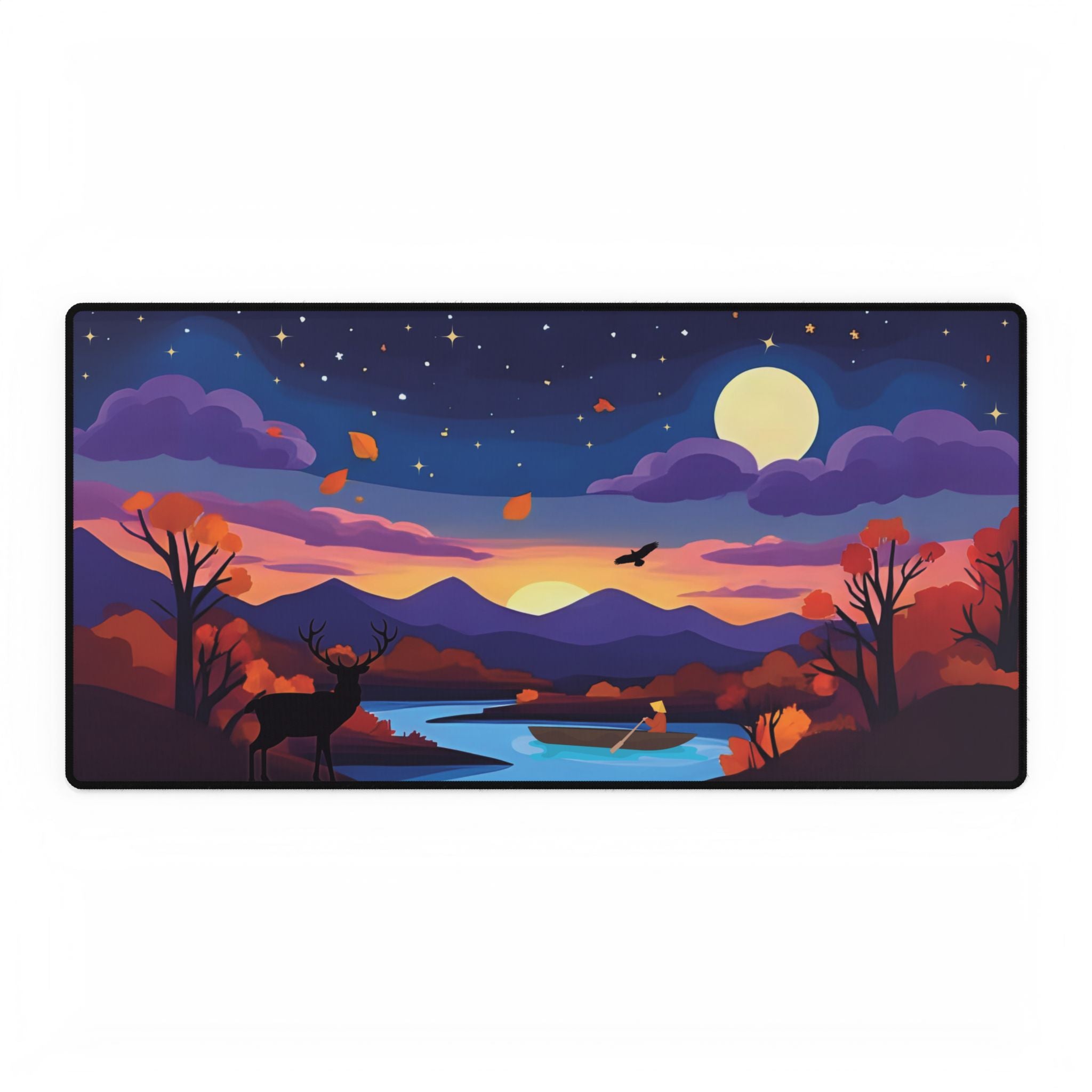 Desk Mat - Autumn Night Cozy Fall Deer & Moon Scene