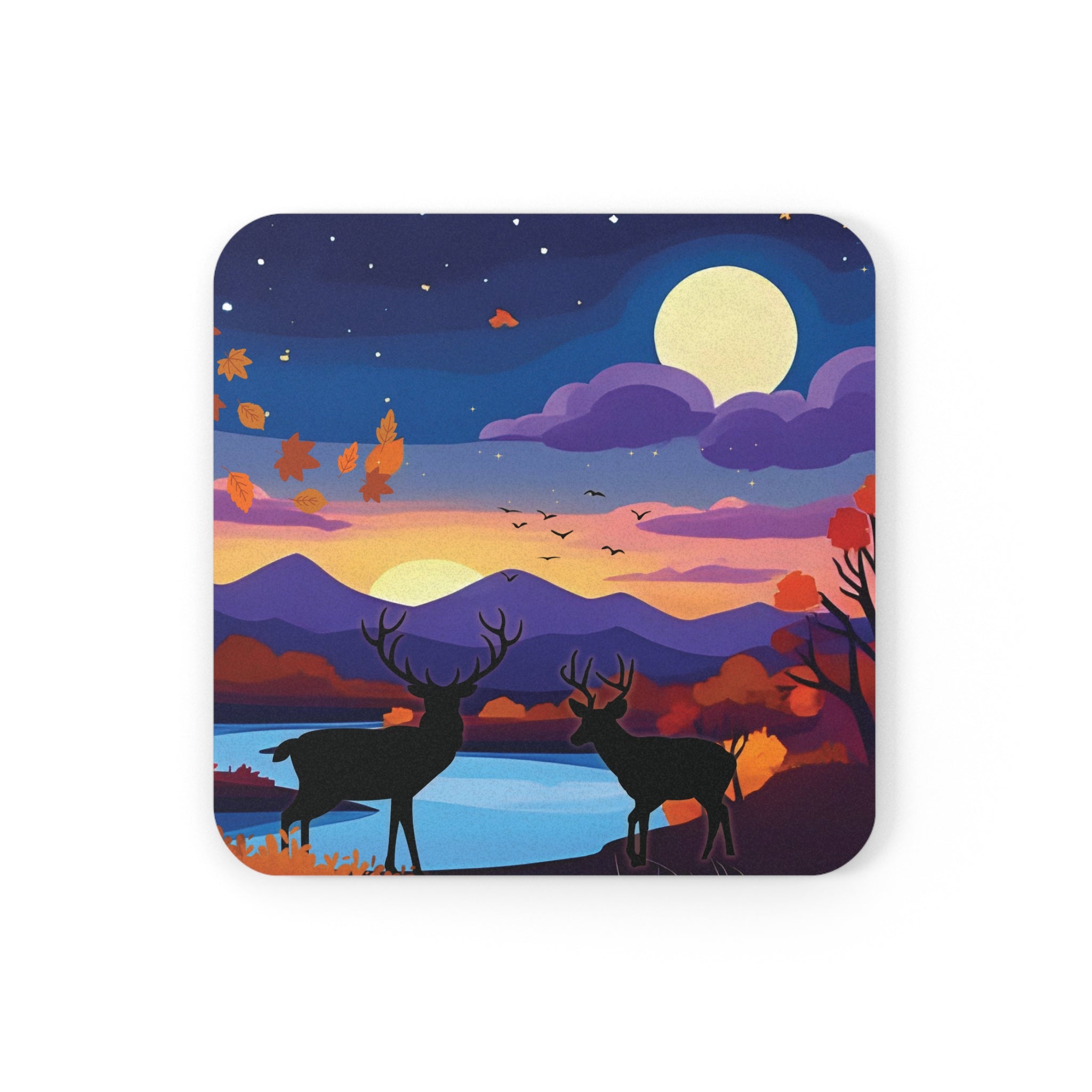 Cork Coaster Set, Harvest Moon Drink Coasters, Autumn Home Decor, Fall Table Accessories, Thanksgiving Gift, Kitchen Barware