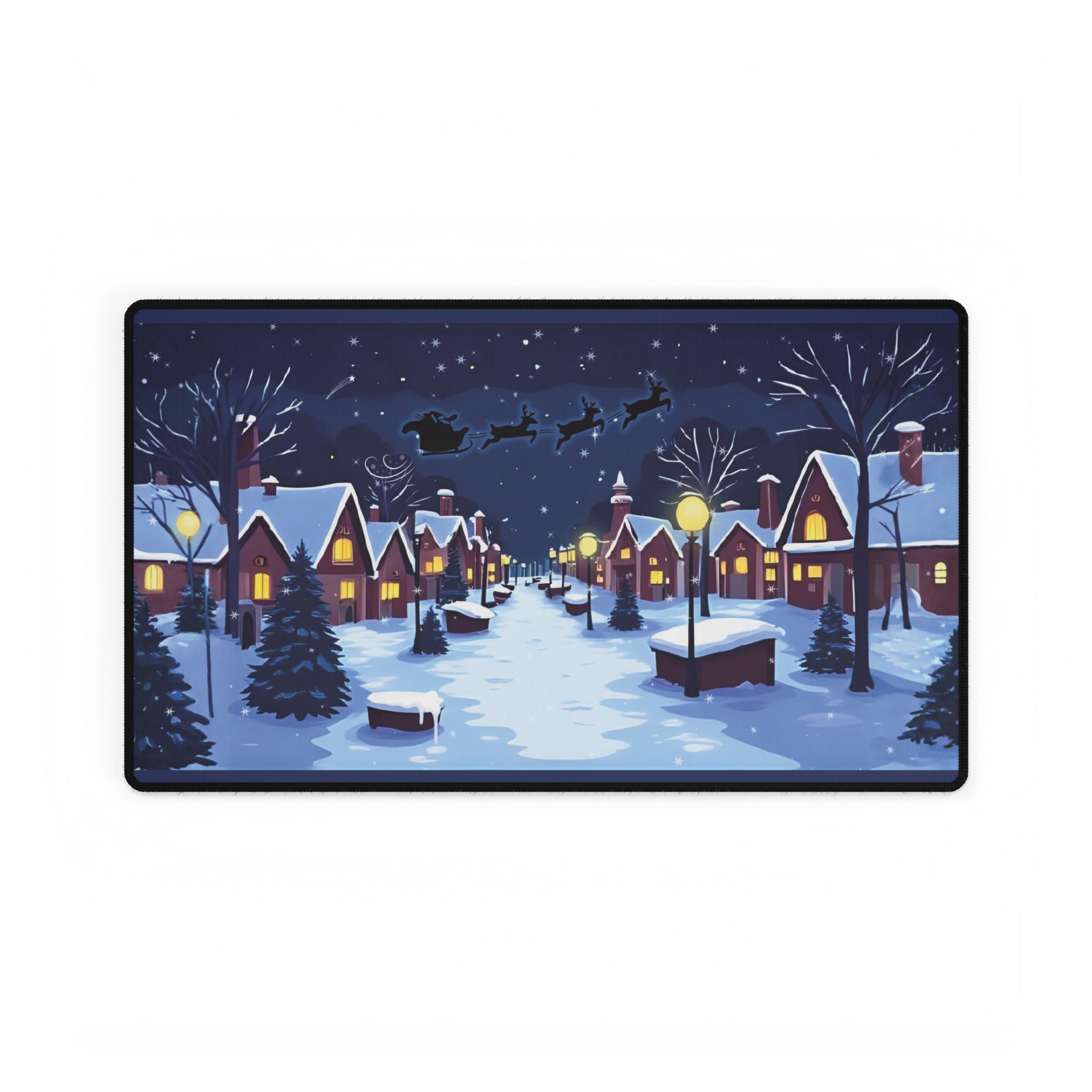 Desk Mat - Magical Christmas Village Santa Sleigh Design