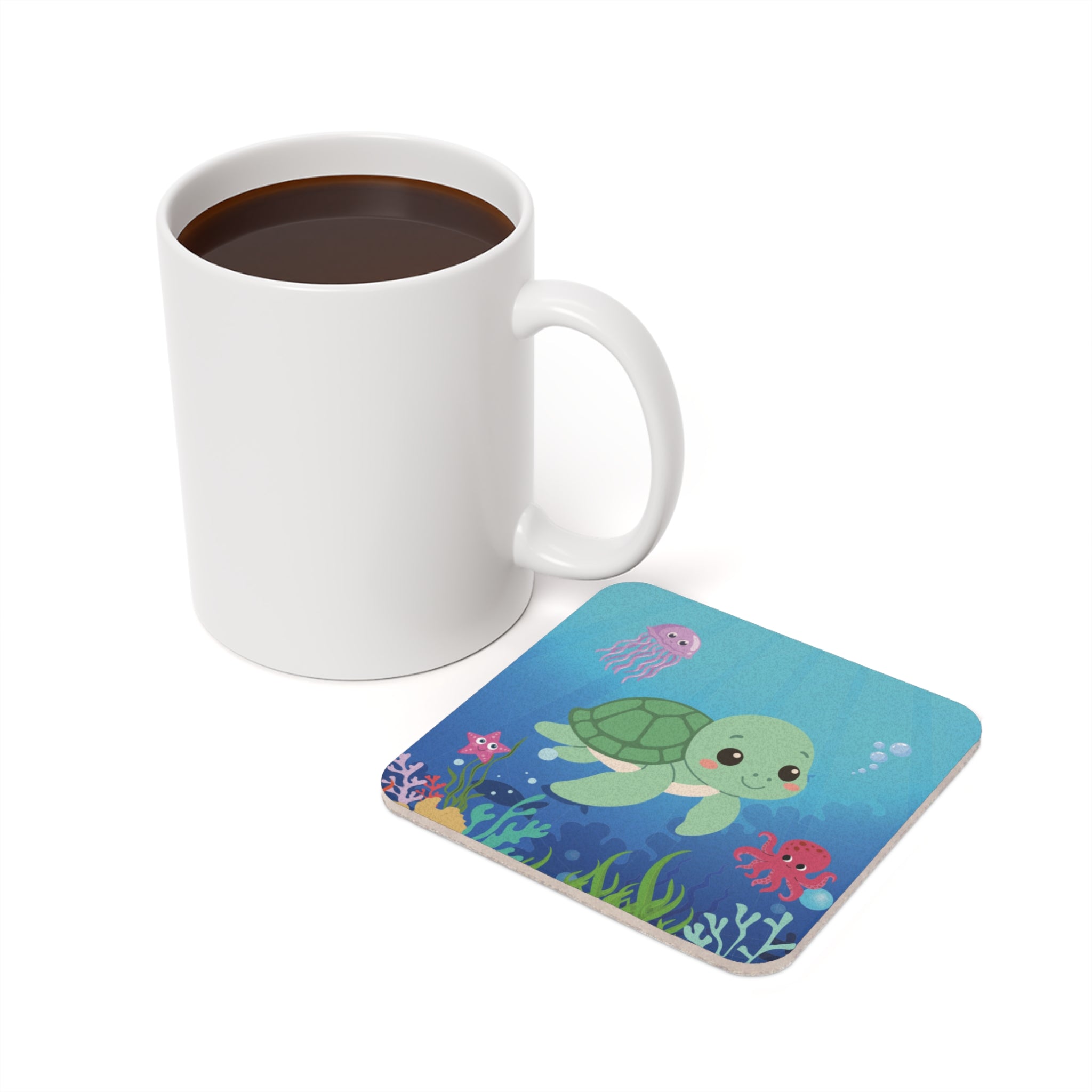 Coaster Set - Cute Sea Turtle & Ocean Friends Design