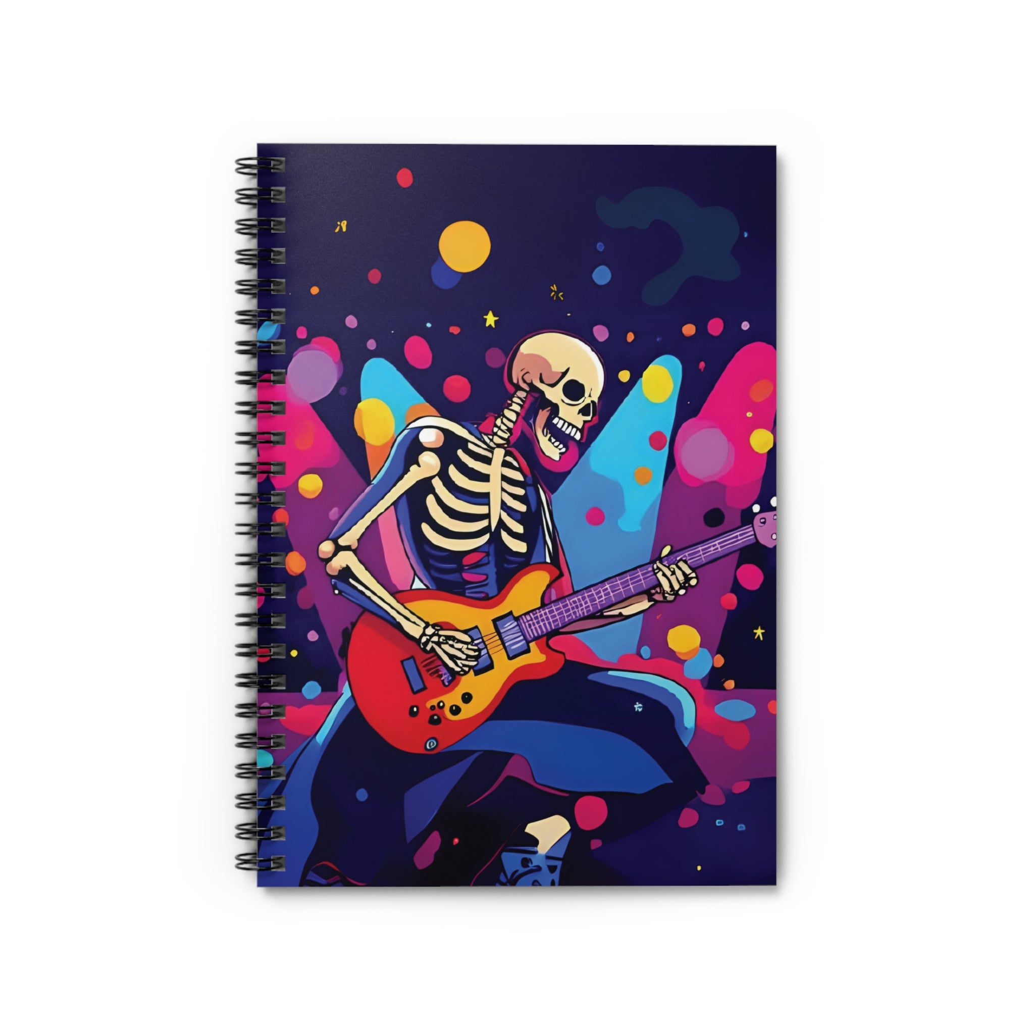 Spiral Notebook - Colorful Skeleton Rock Star Design