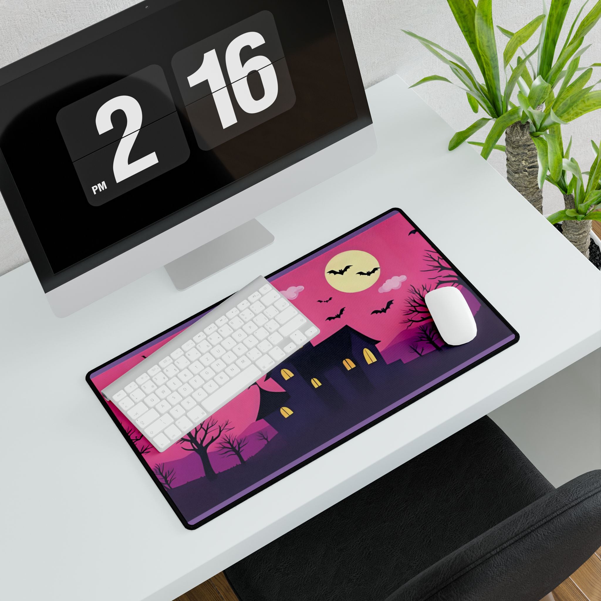 Desk Mat - Pink Haunted House Design