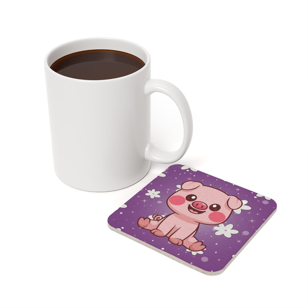 Cartoon Pig Coaster, Drink Coaster, Cork Back Coaster, Cute Piggy Mat, Animal Lover Gift, Farmhouse Decor
