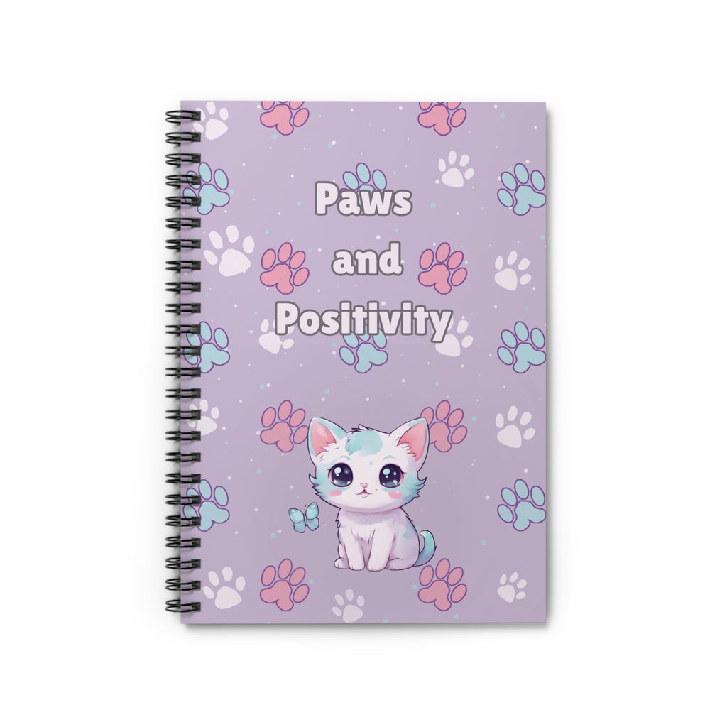 Paws and Positivity Spiral Notebook, Cat Lovers Gift Ideas, Ruled Line Journal, Animal Lover Diary, Cute Kitten Notepad, Meow Stationery Set