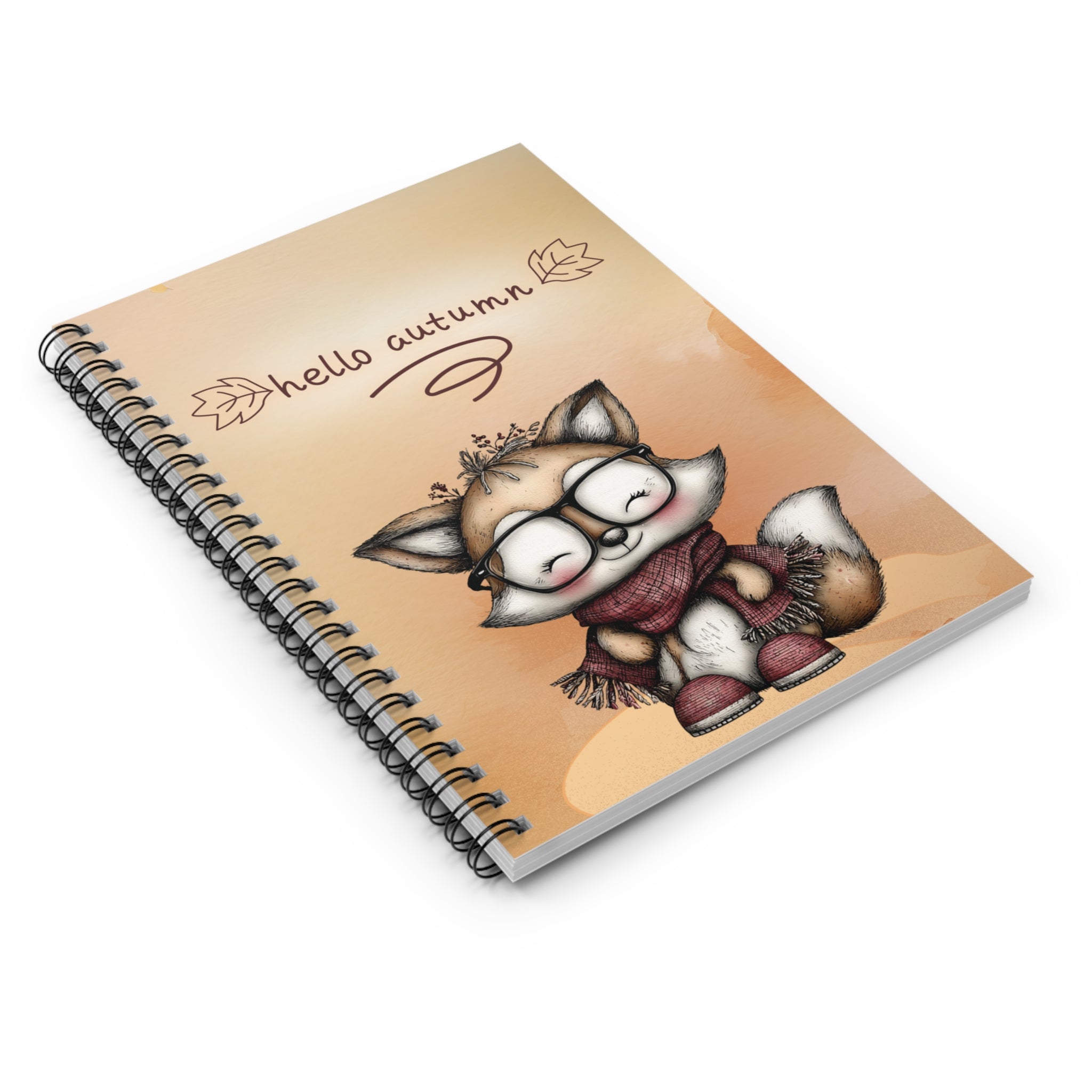 Notebook - Hello Autumn Cute Fox Ruled Line Spiral Notebook