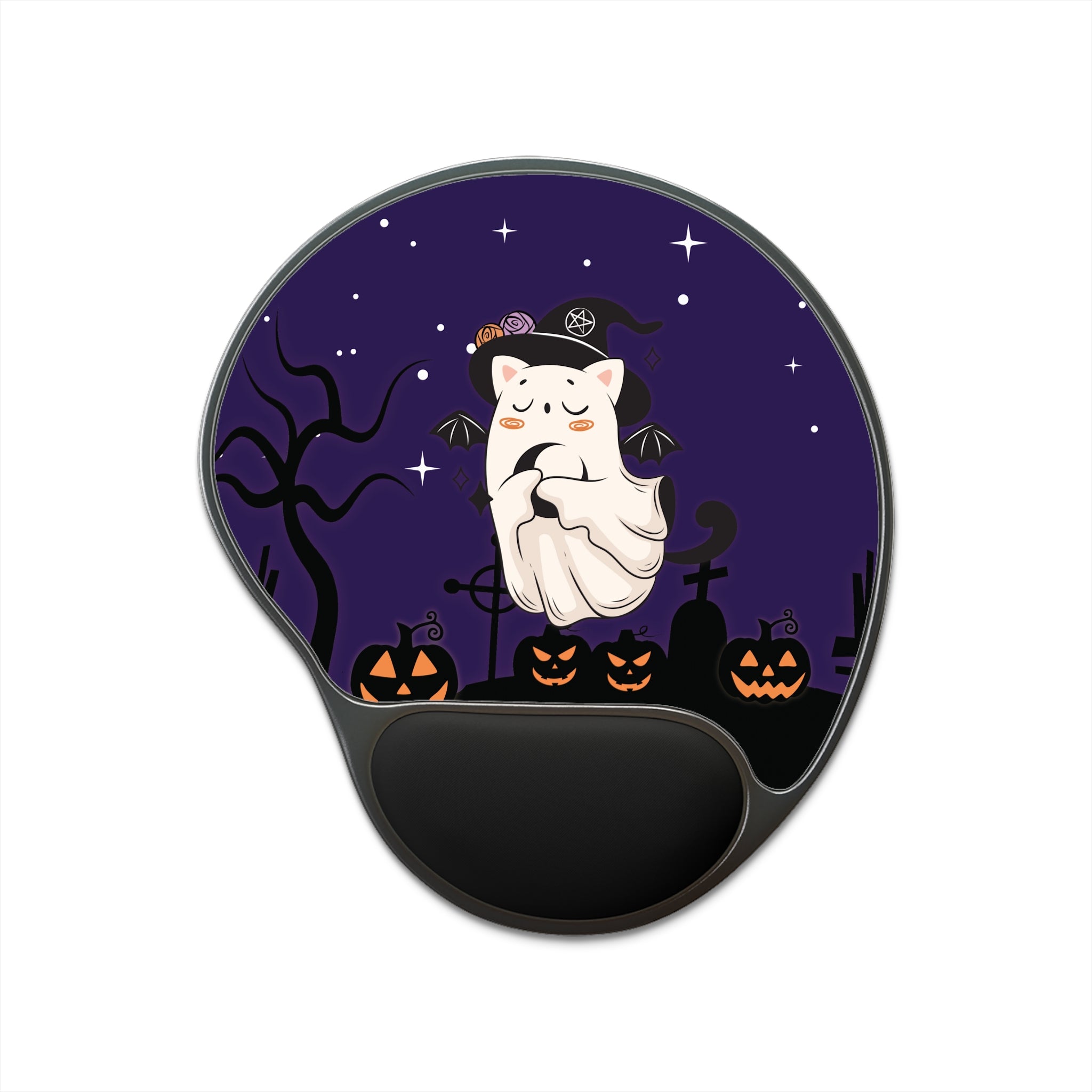 Halloween Mouse Pad, Cozy Ghost 👻 Cat Gel Wrist Rest Mat