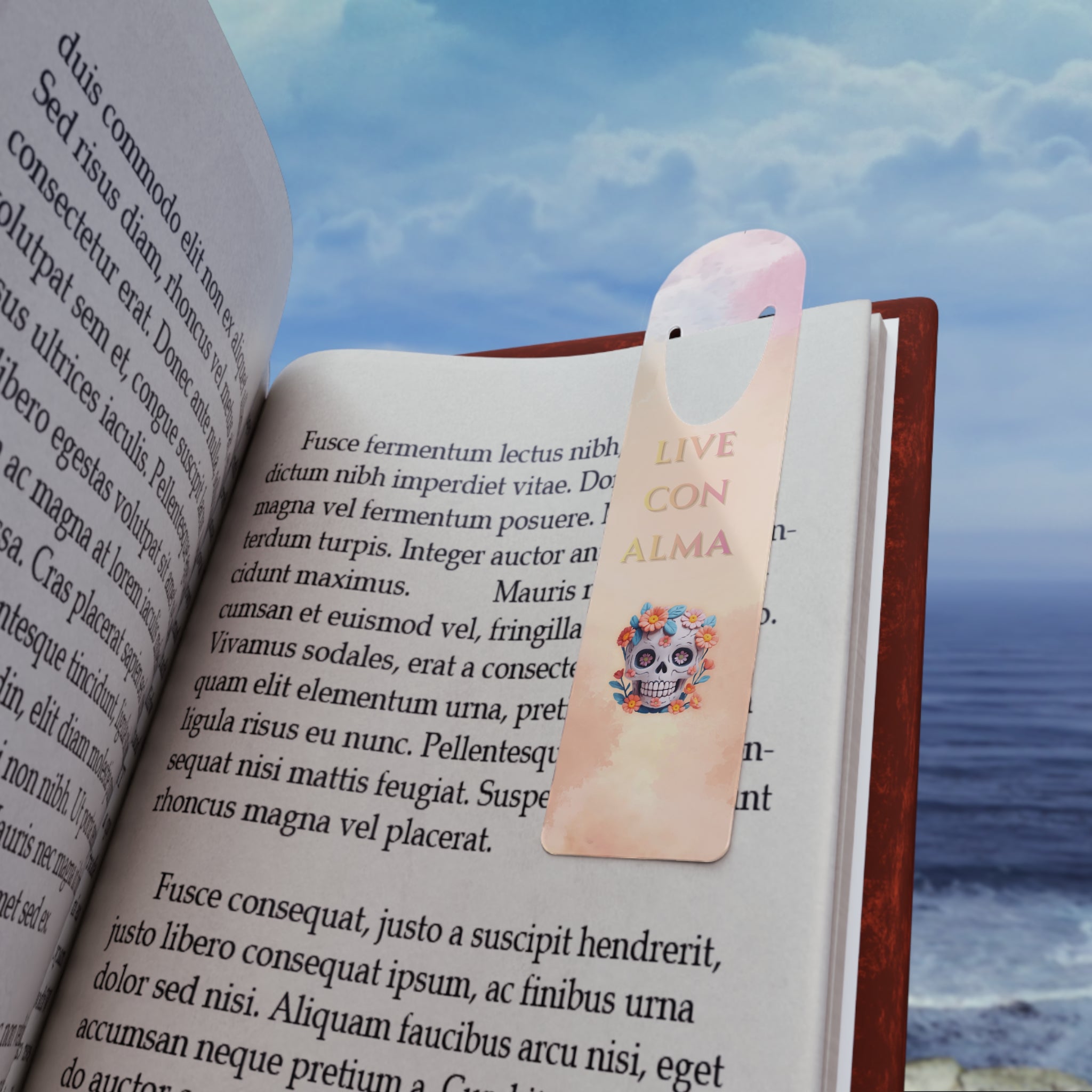 Bookmark, Live con Alma, skull design, Day of the Dead gift