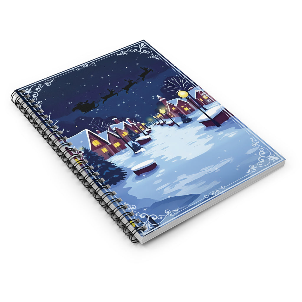 Spiral Notebook - Christmas Village Night Santa Sleigh Holiday Cover