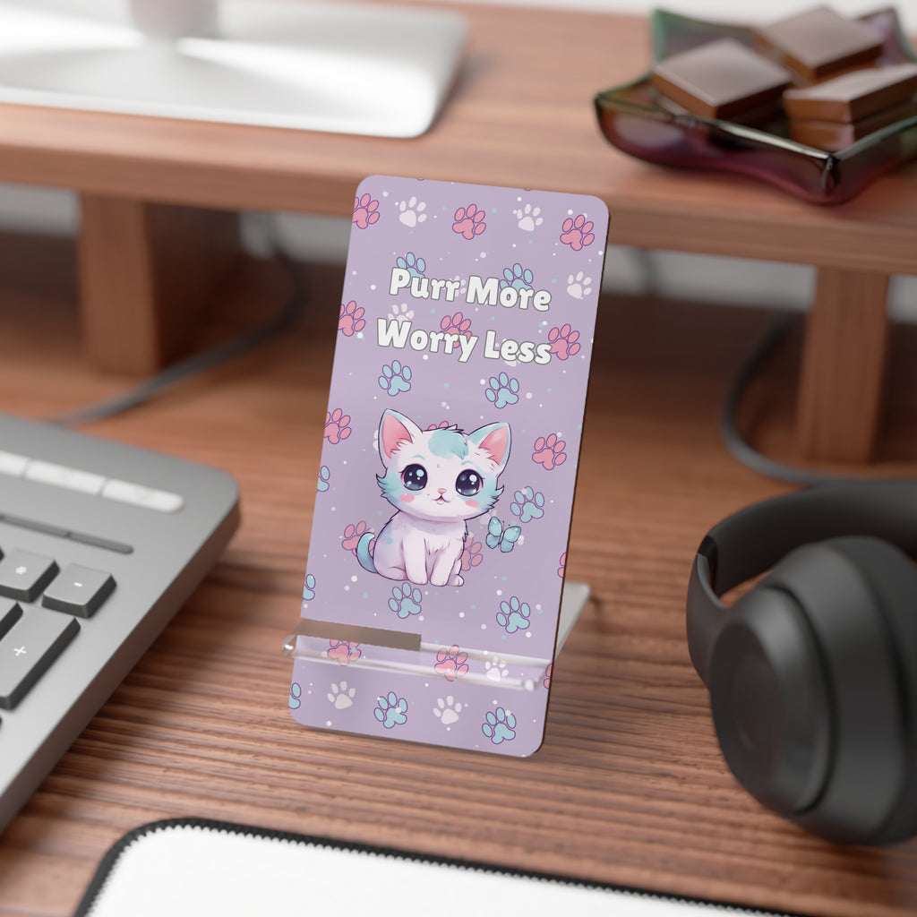 Phone Stand, Cat Lover Gift, Desk Organizer, Mobile Phone Holder, Phone Dock, Purr More Worry Less Stand