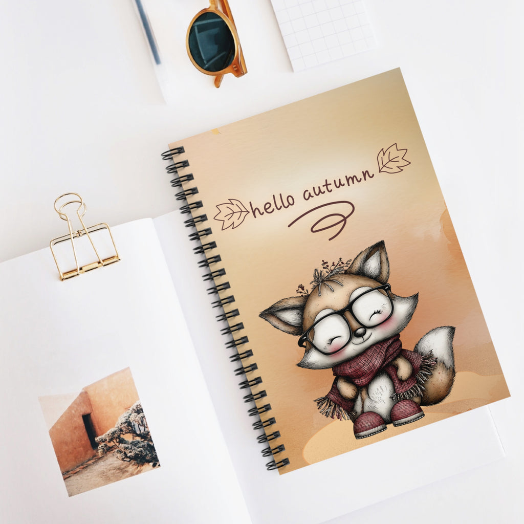 Notebook - Hello Autumn Cute Fox Ruled Line Spiral Notebook