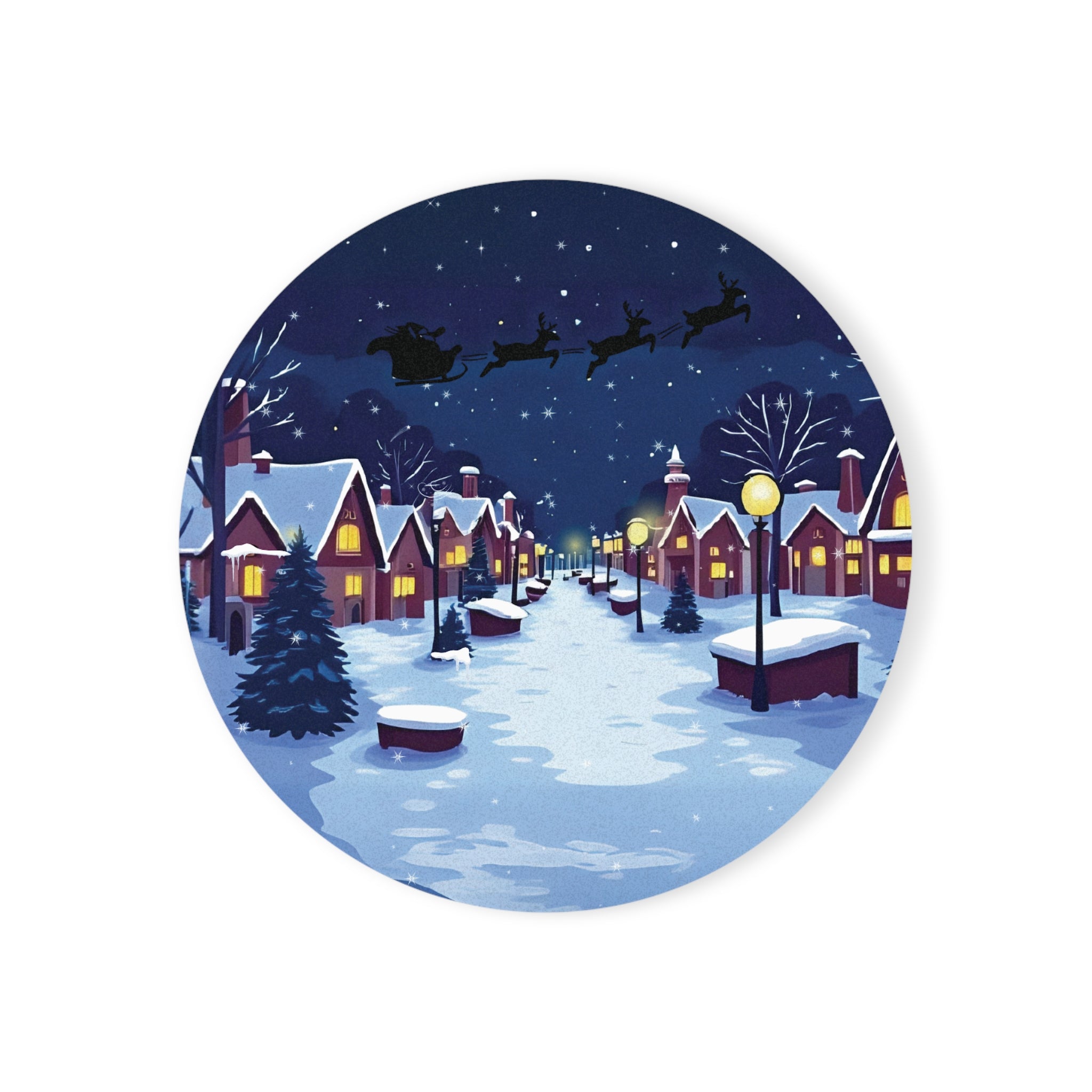 Coaster Set Christmas Village Night - Santa Sleigh Holiday Cover