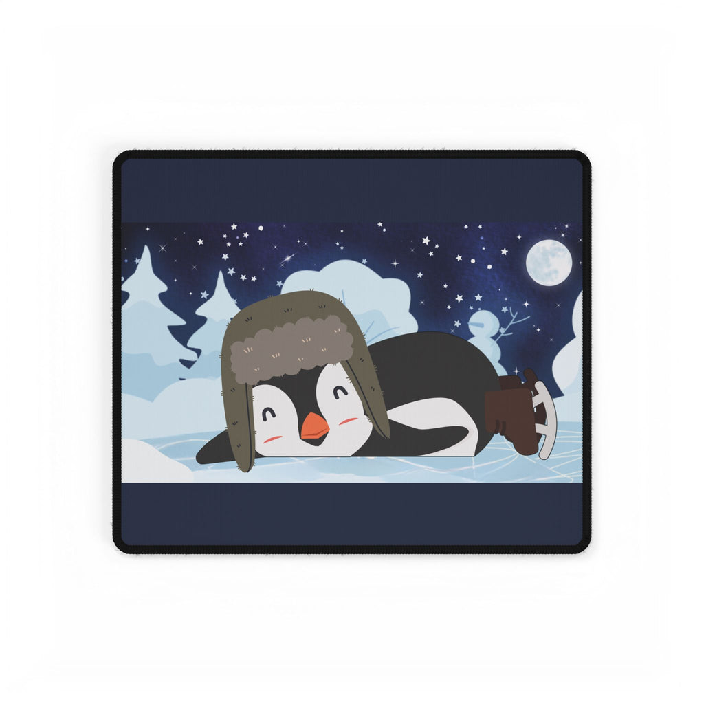 Desk Mat - Cozy Winter Penguin Skating Under the Stars