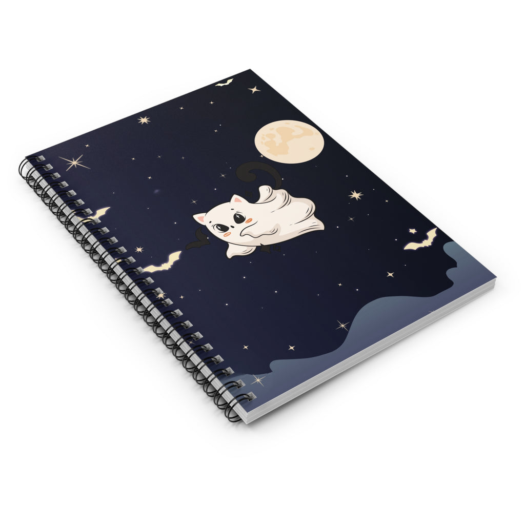 Spiral Notebook - Cute Ghost Cat Halloween Ruled Line