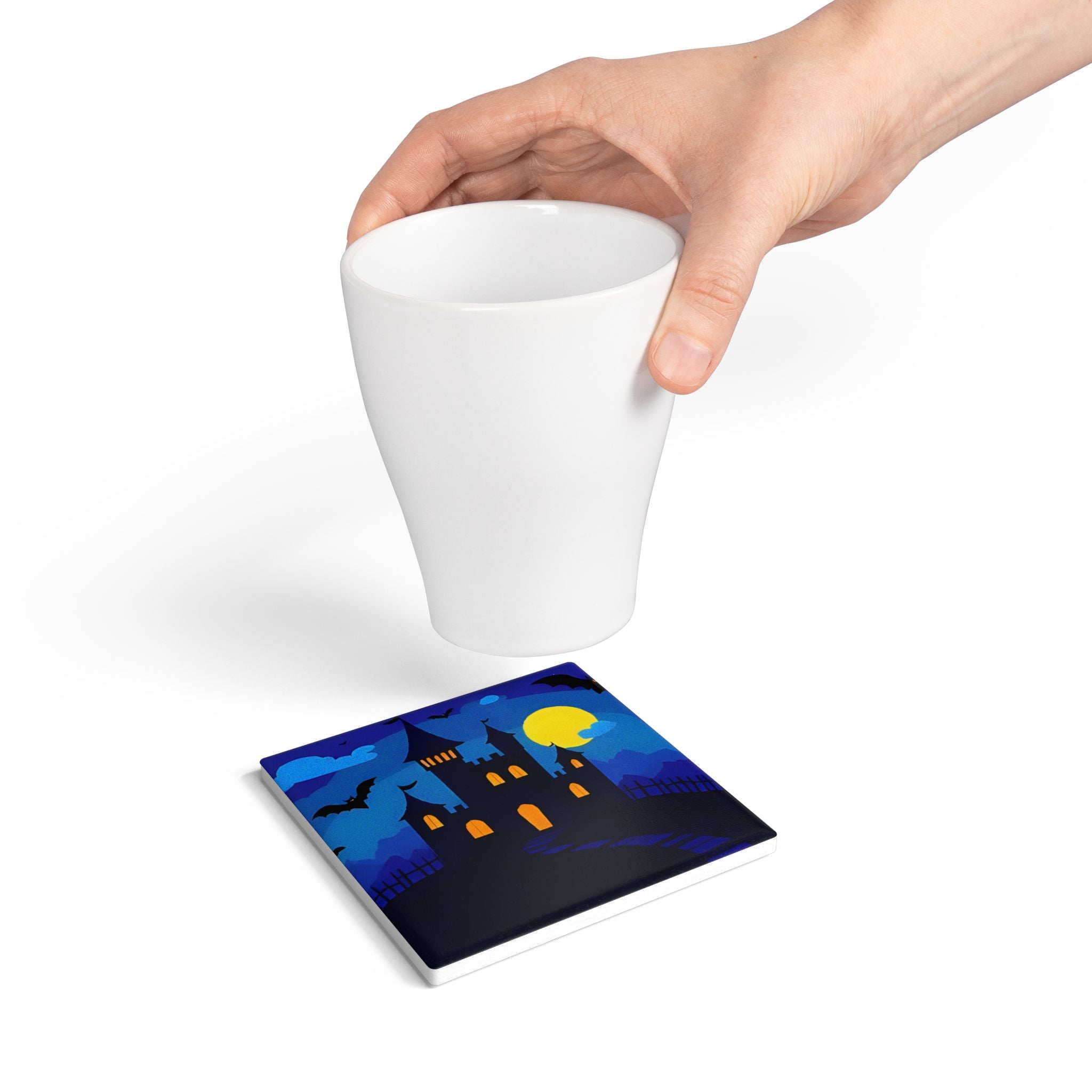 Ceramic Coaster - Spooky Haunted Castle Halloween Night