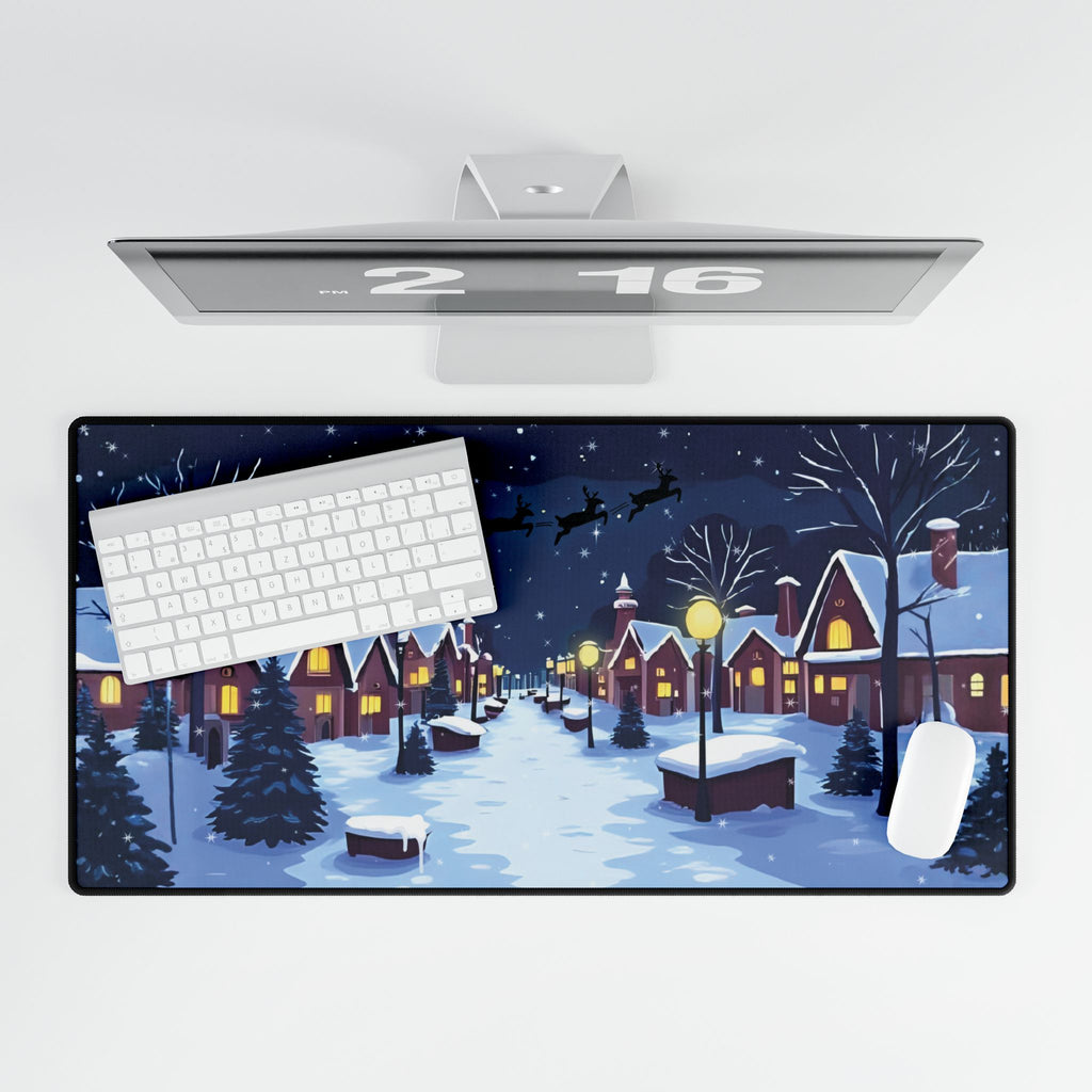 Desk Mat - Magical Christmas Village Santa Sleigh Design