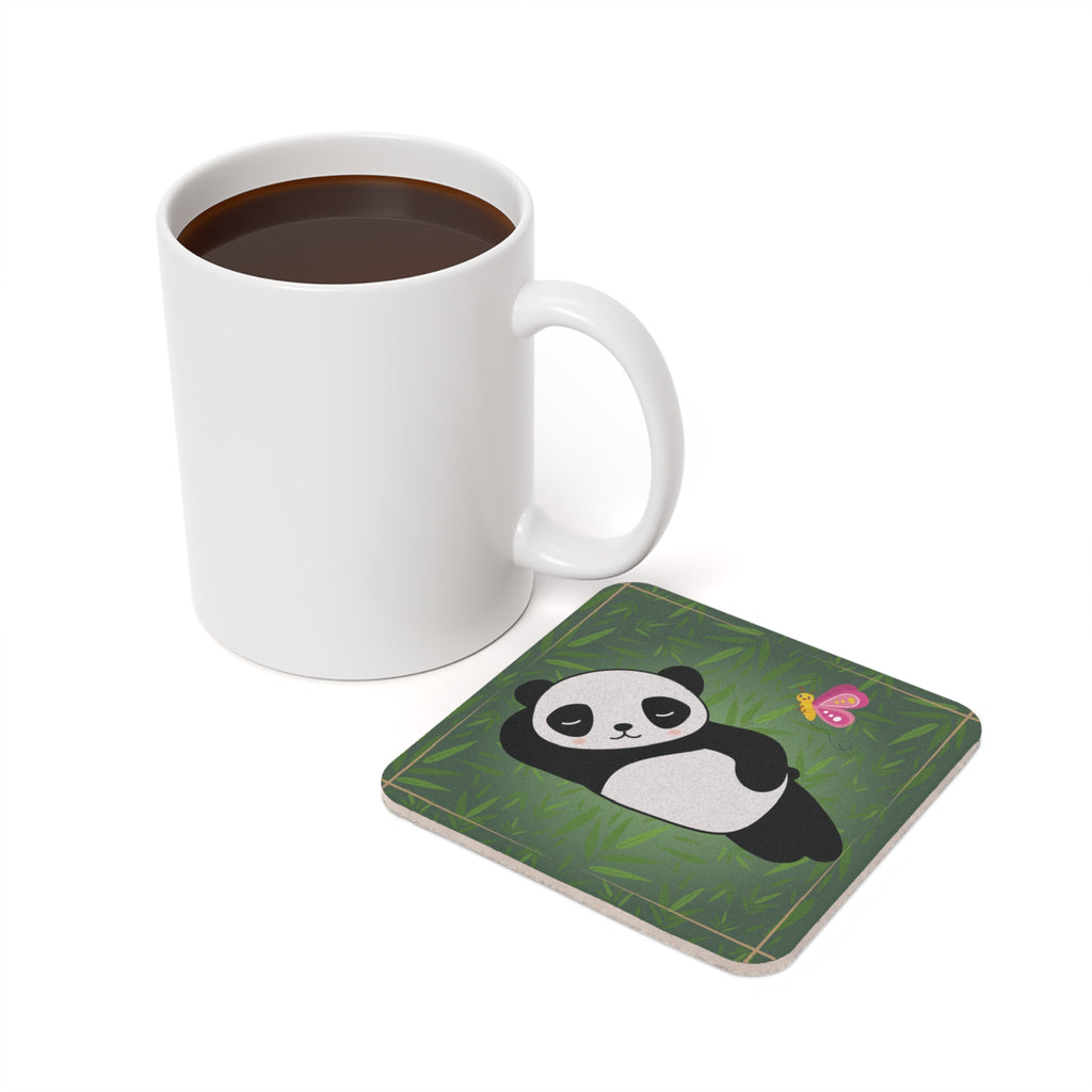 Coaster Set - Cute Panda Bamboo Forest with Butterfly Design