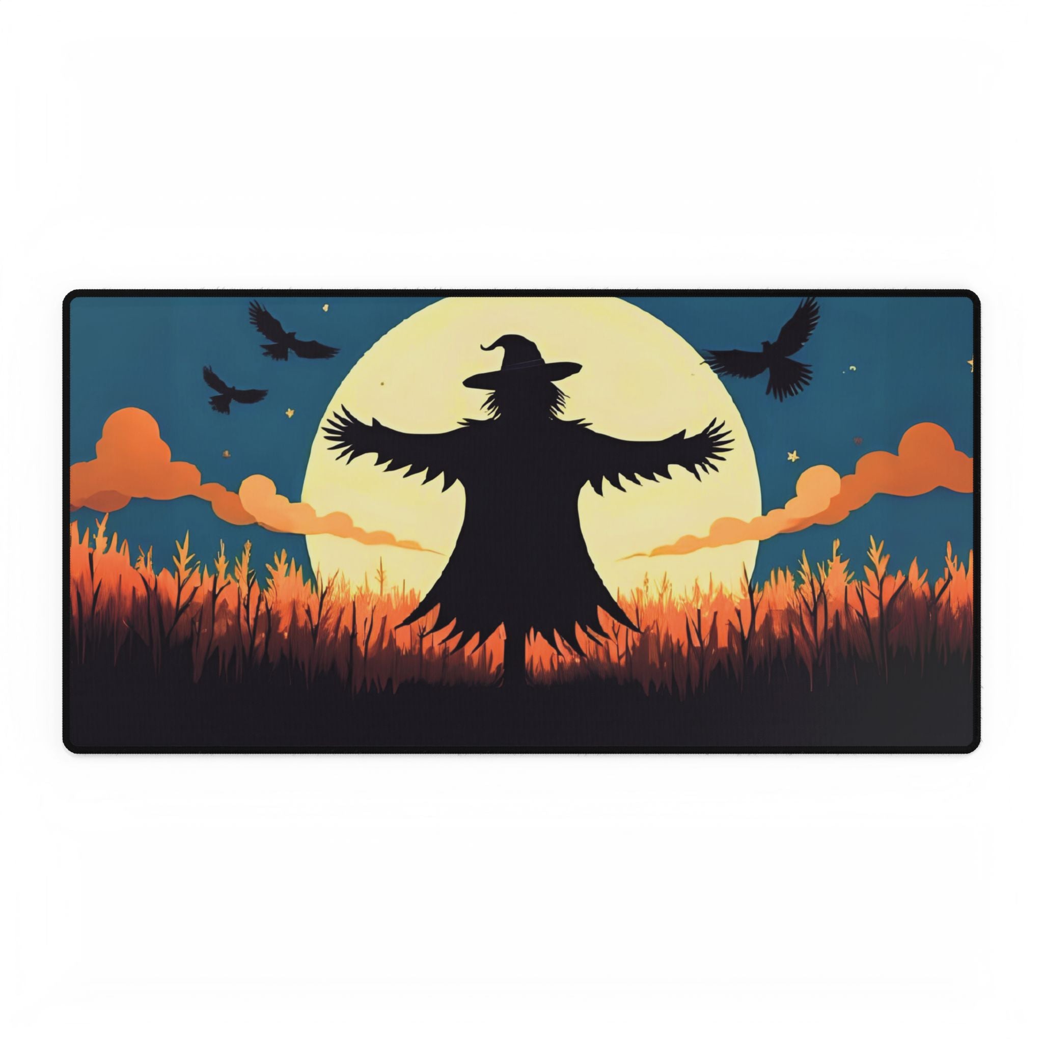 Halloween Scarecrow Nightfall Desk Mat, Spooky Desk Pad, Autumn Mouse Pad, Fall Office Decor, Scarecrow Table Mat