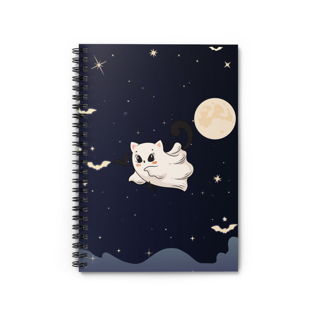 Spiral Notebook - Cute Ghost Cat Halloween Ruled Line