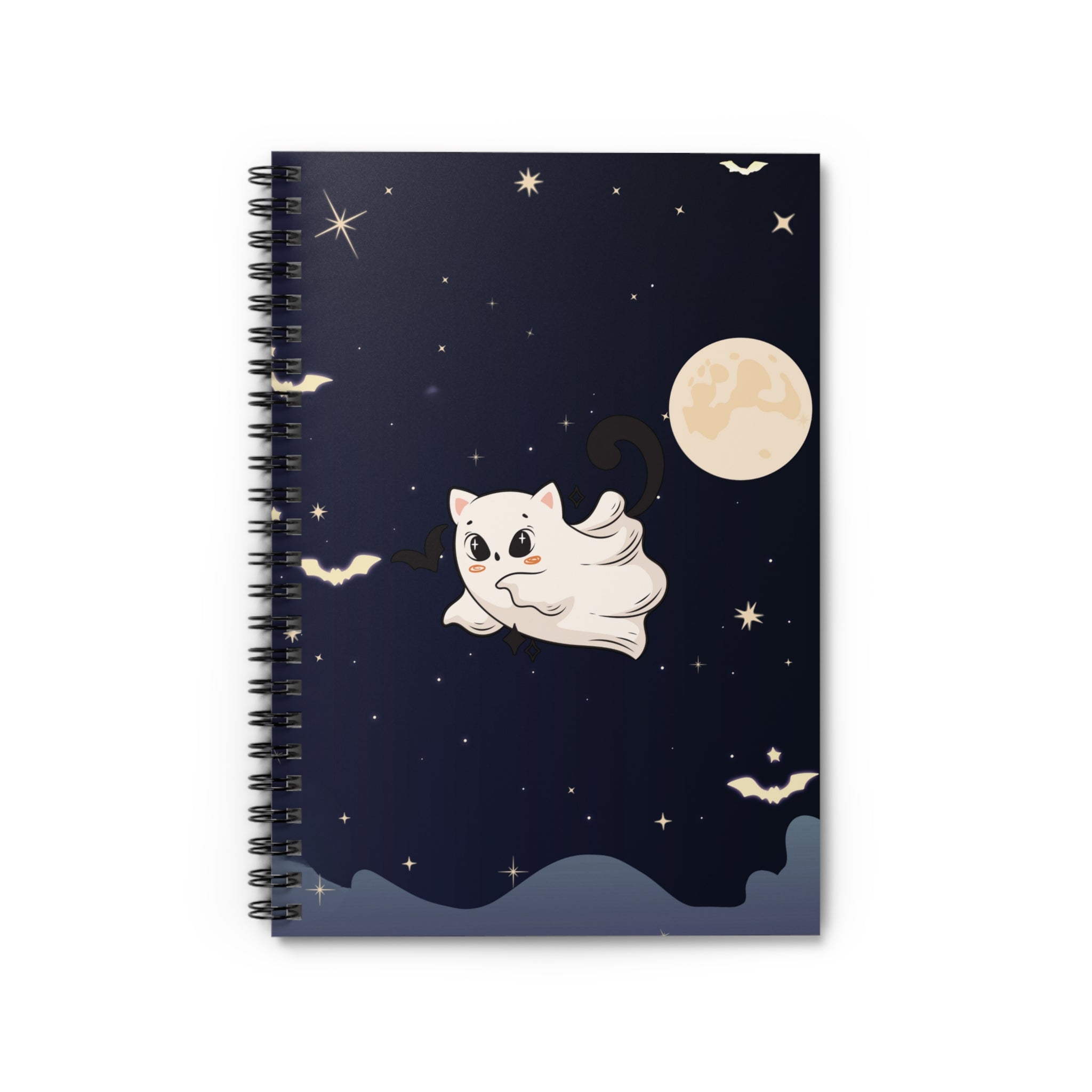 Spiral Notebook - Cute Ghost Cat Halloween Ruled Line