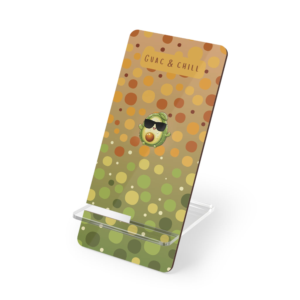 Phone Stand, Guac and chill Mobile Display Holder for Smartphones, Docking Station, Desk Organizer, Tech Accessory, Fun Avocado Design Stand