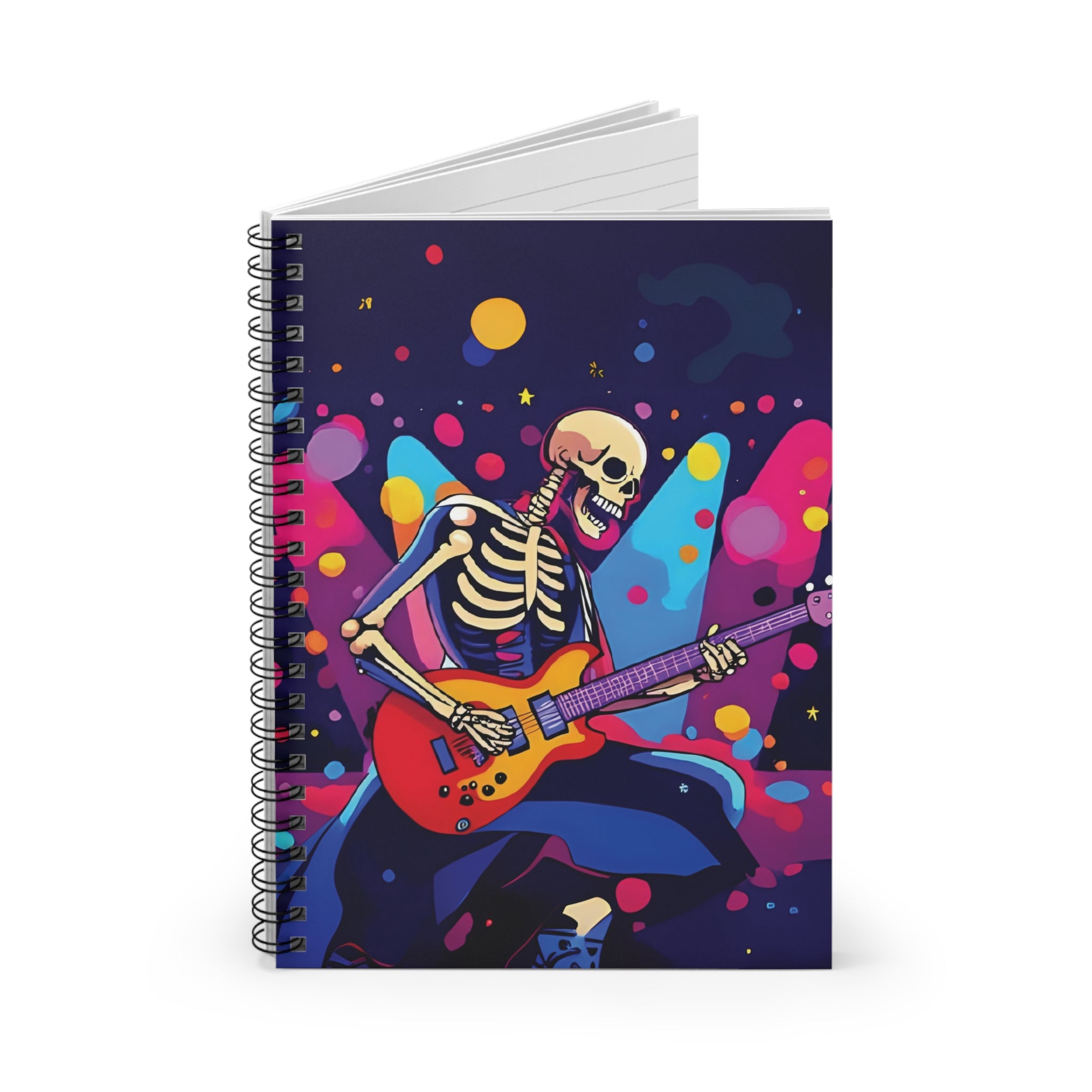 Spiral Notebook - Colorful Skeleton Rock Star Design
