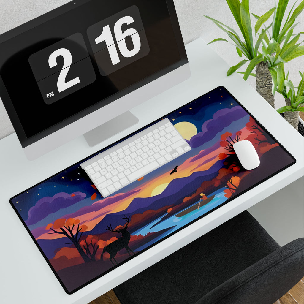 Desk Mat - Autumn Night Cozy Fall Deer & Moon Scene