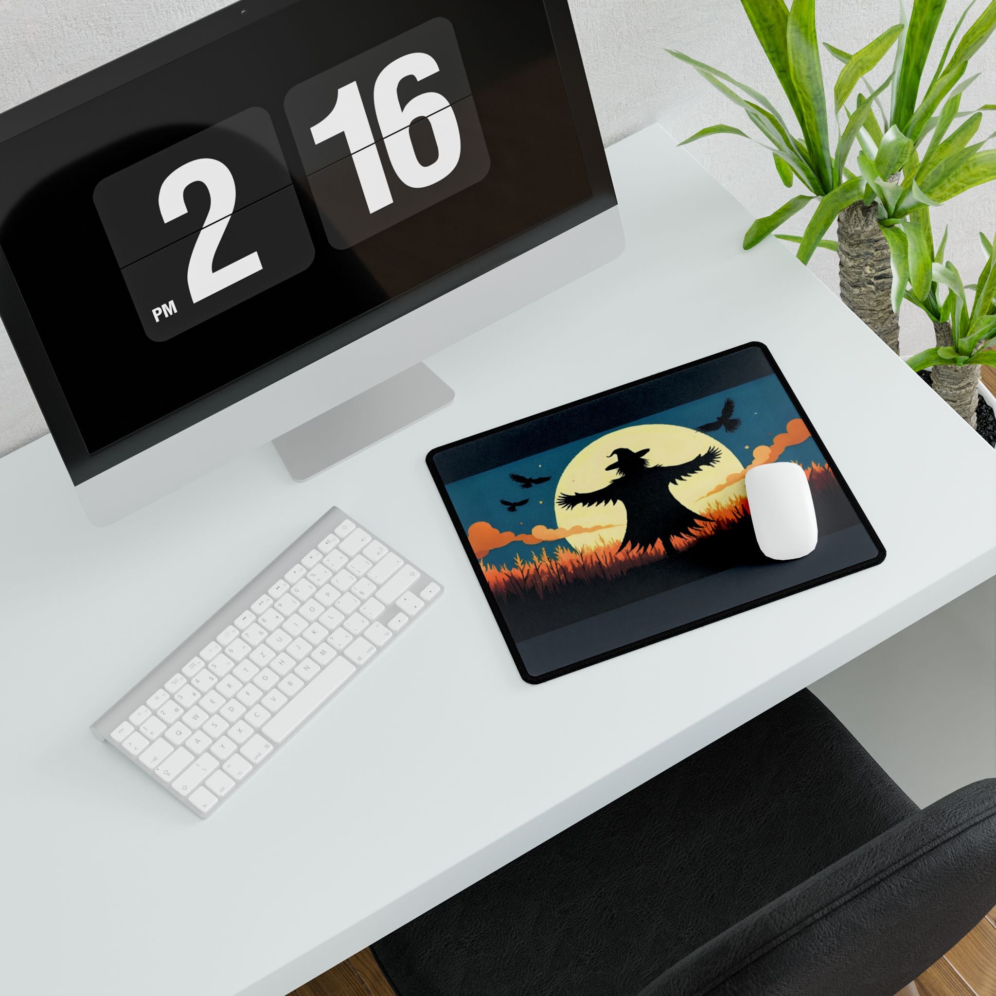 Halloween Scarecrow Nightfall Desk Mat, Spooky Desk Pad, Autumn Mouse Pad, Fall Office Decor, Scarecrow Table Mat