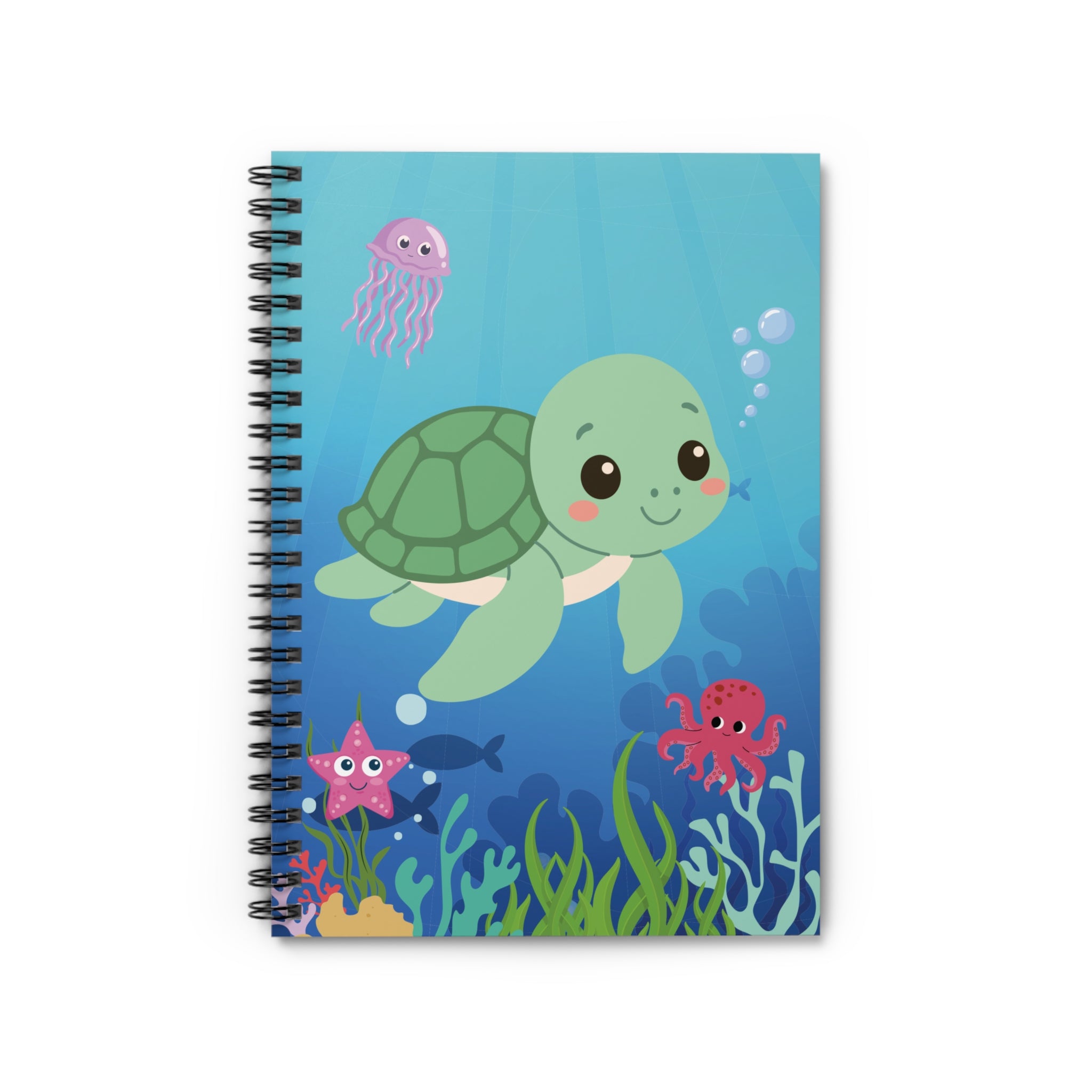 Spiral Notebook - Cute Sea Turtle & Ocean Friends