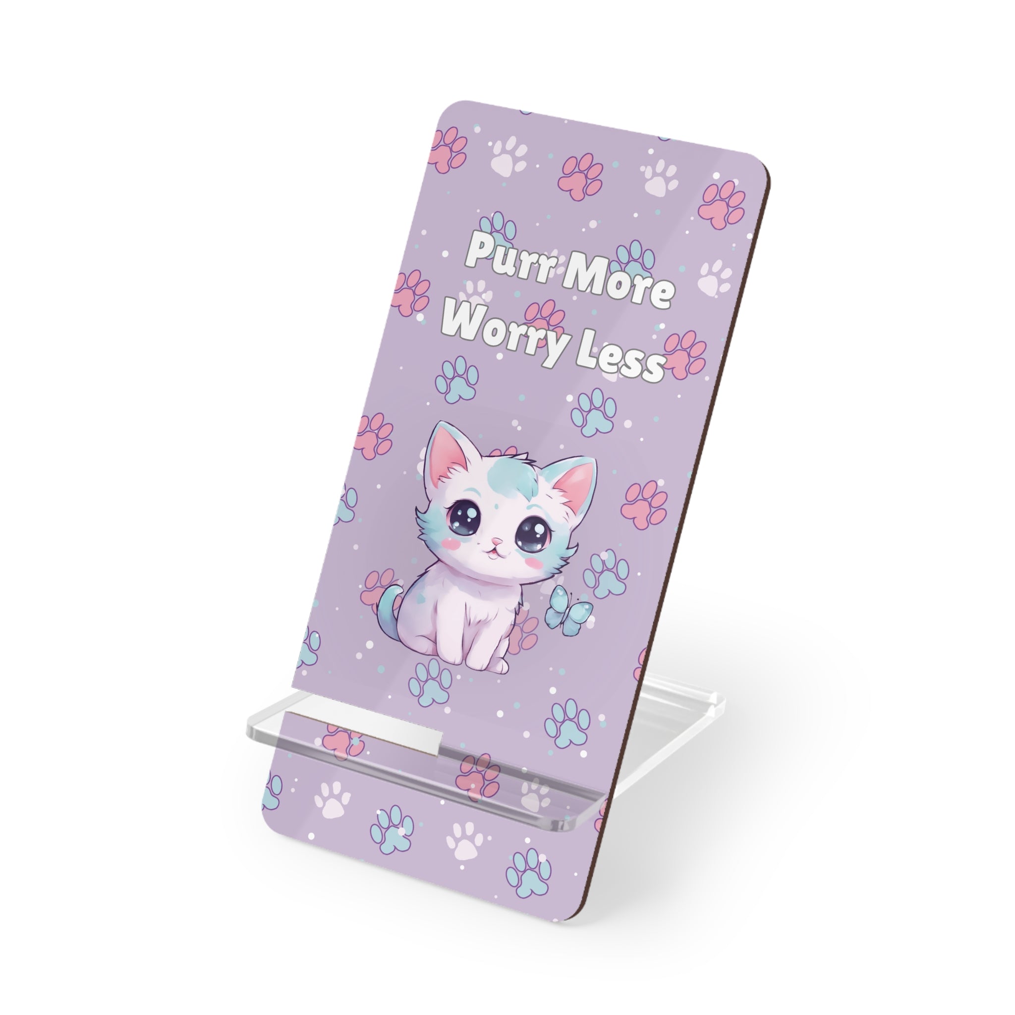 Phone Stand, Cat Lover Gift, Desk Organizer, Mobile Phone Holder, Phone Dock, Purr More Worry Less Stand