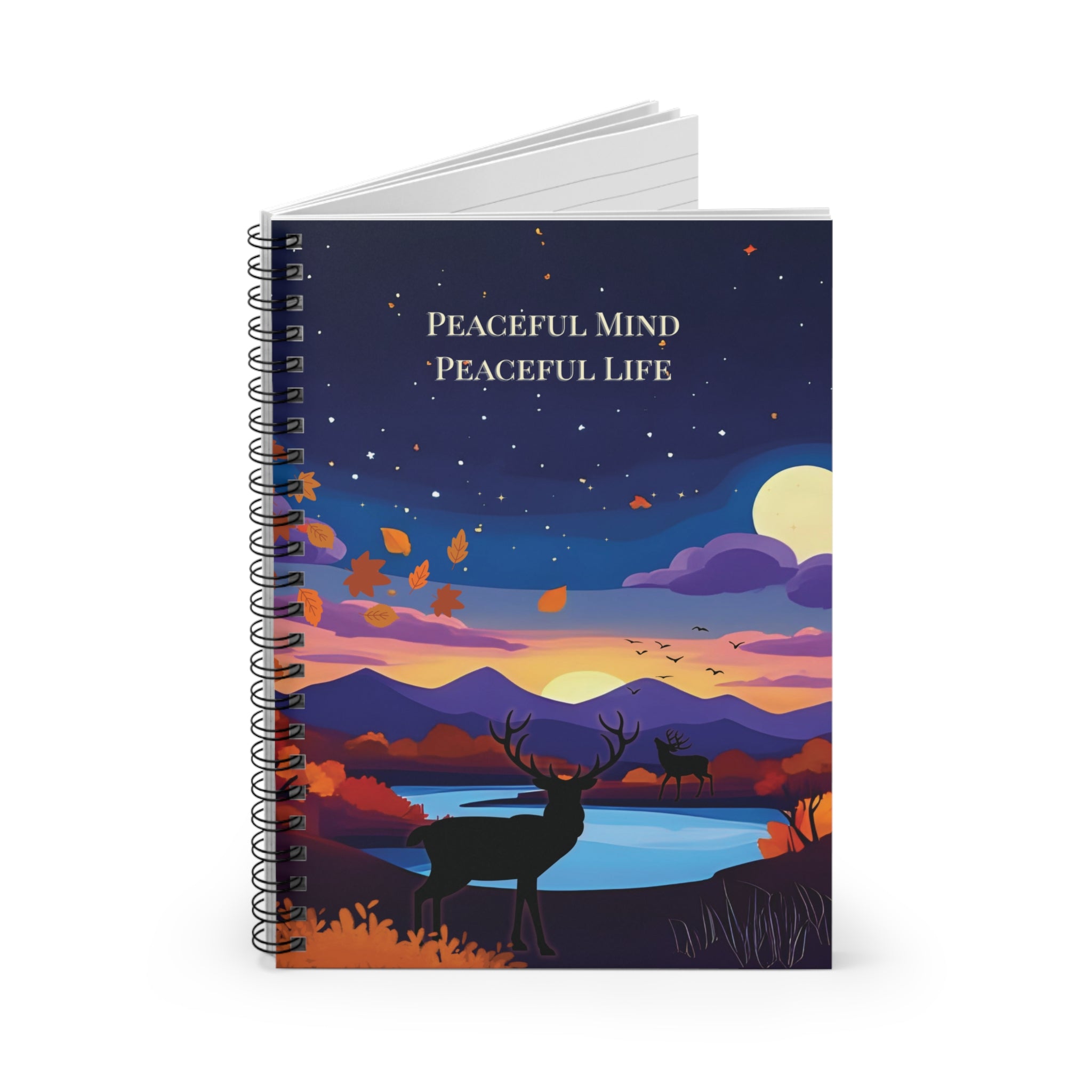 Spiral Notebook - Under the Harvest Moon, Ruled Line Journal, Fall Vibes Notepad, Autumn Stationery, Moon Phases Diary, Writing Notebook for